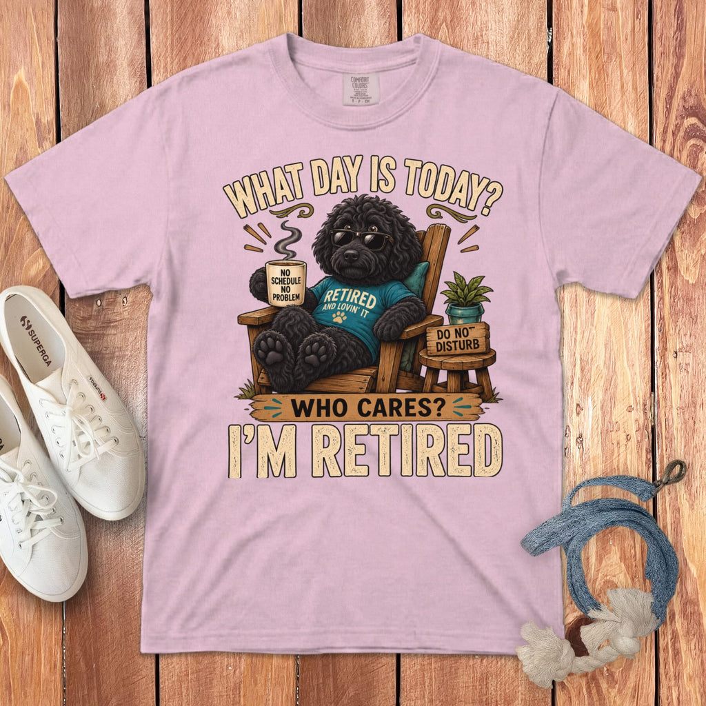 I'm Retired Black Goldendoodle Signature T-Shirt in Blossom / S by Puppy Jo
