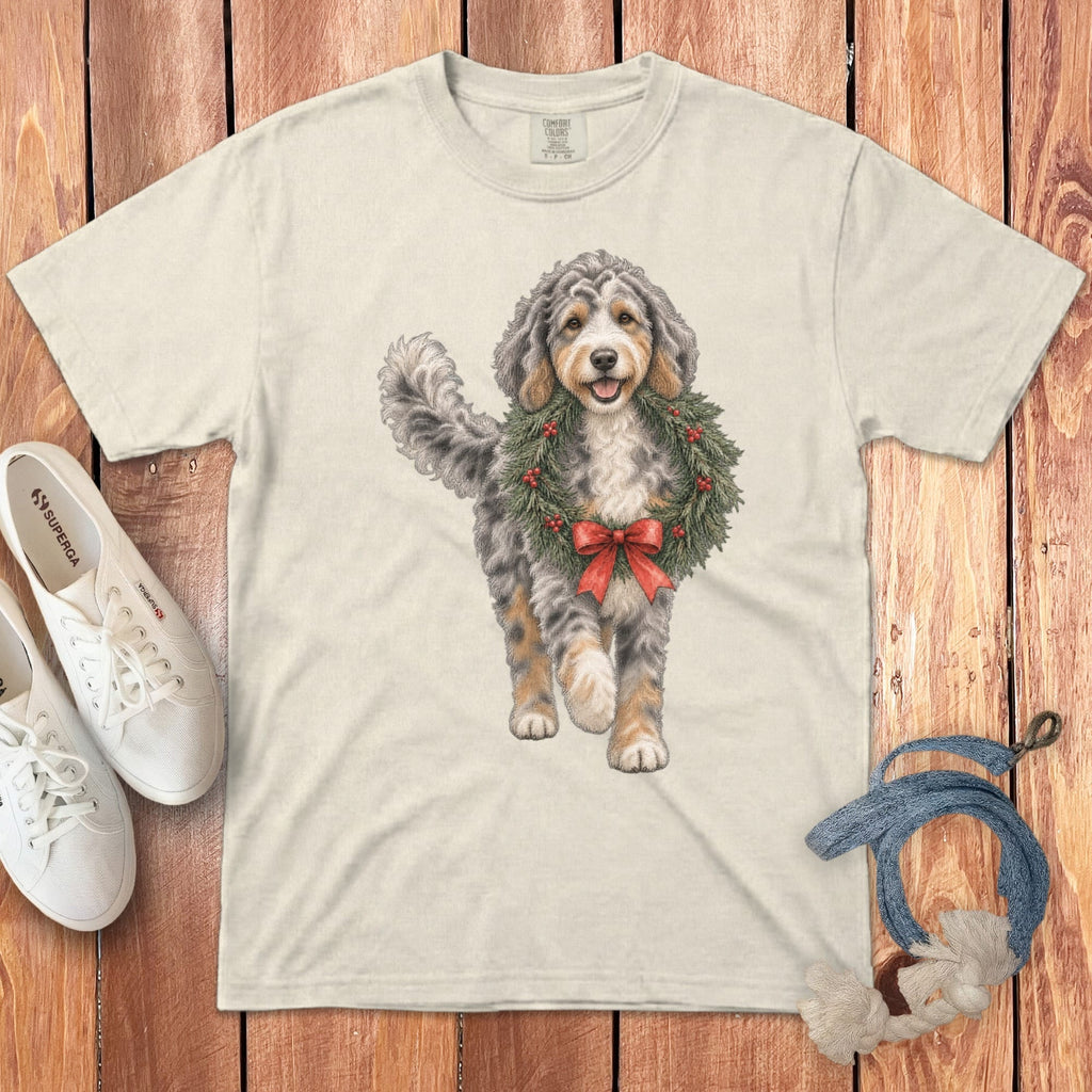 Aussiedoodle Wreath Signature T-Shirt in Ivory / S by Puppy Jo