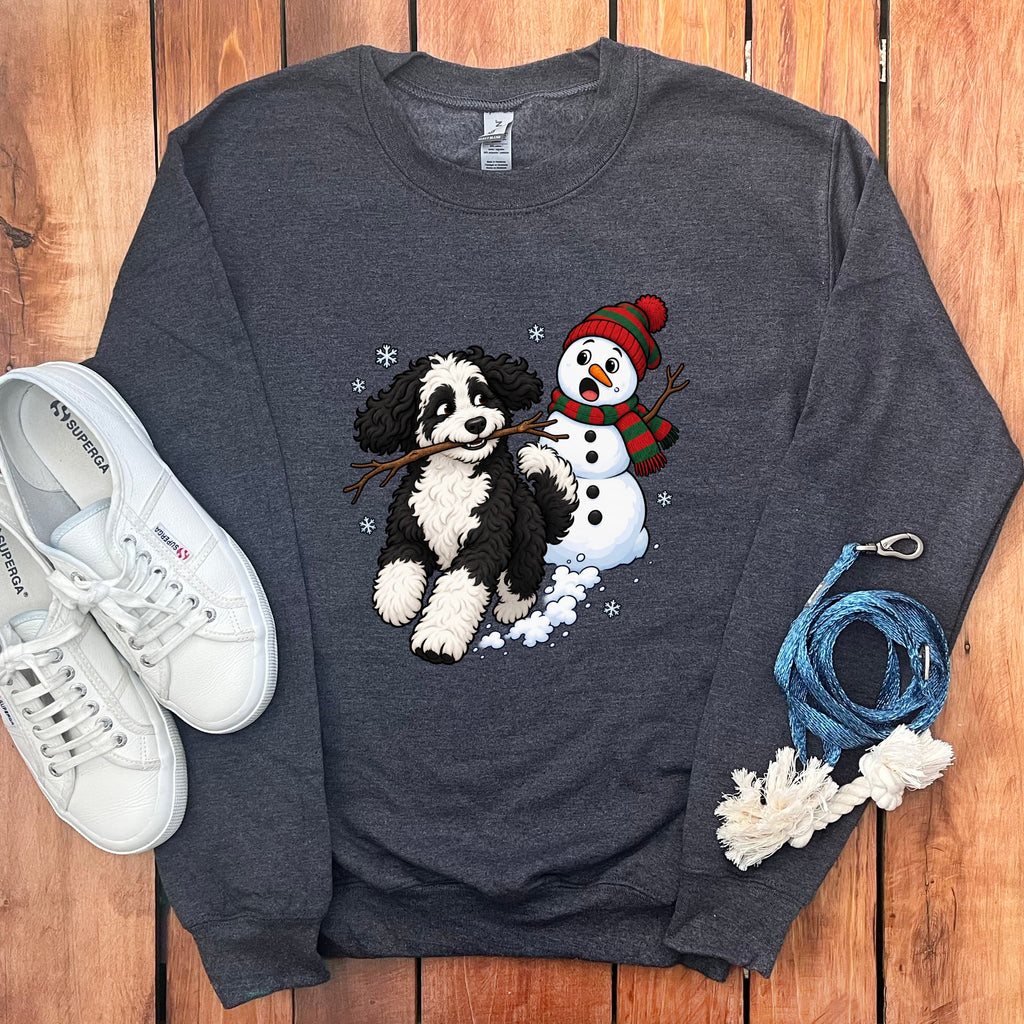 Sheepadoodle Snowman Sweatshirt in Dark Heather / S by Puppy Jo