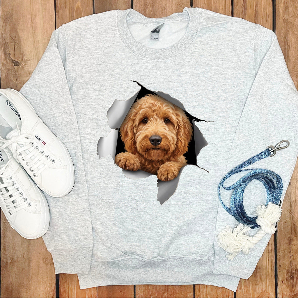 Adorable Dog Face Ripped Through Sweatshirt Design