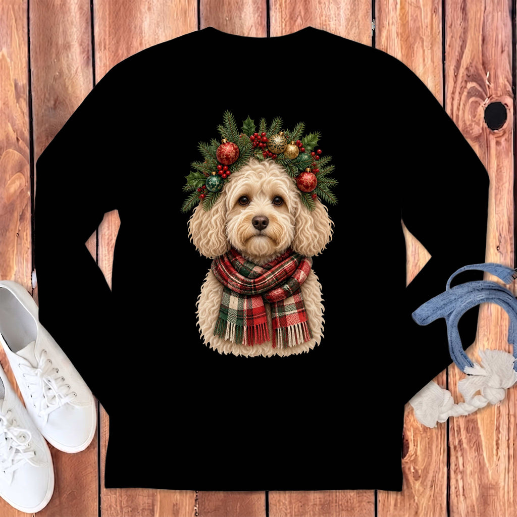 Maltipoo Holiday Crown Long Sleeve T-Shirt in Black / S by MyDesigns