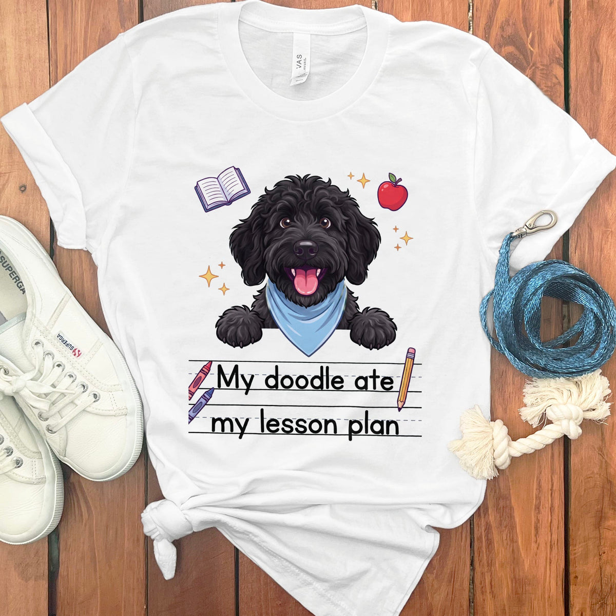 Black Goldendoodle Ate Lesson T-Shirt in White / S by Puppy Jo