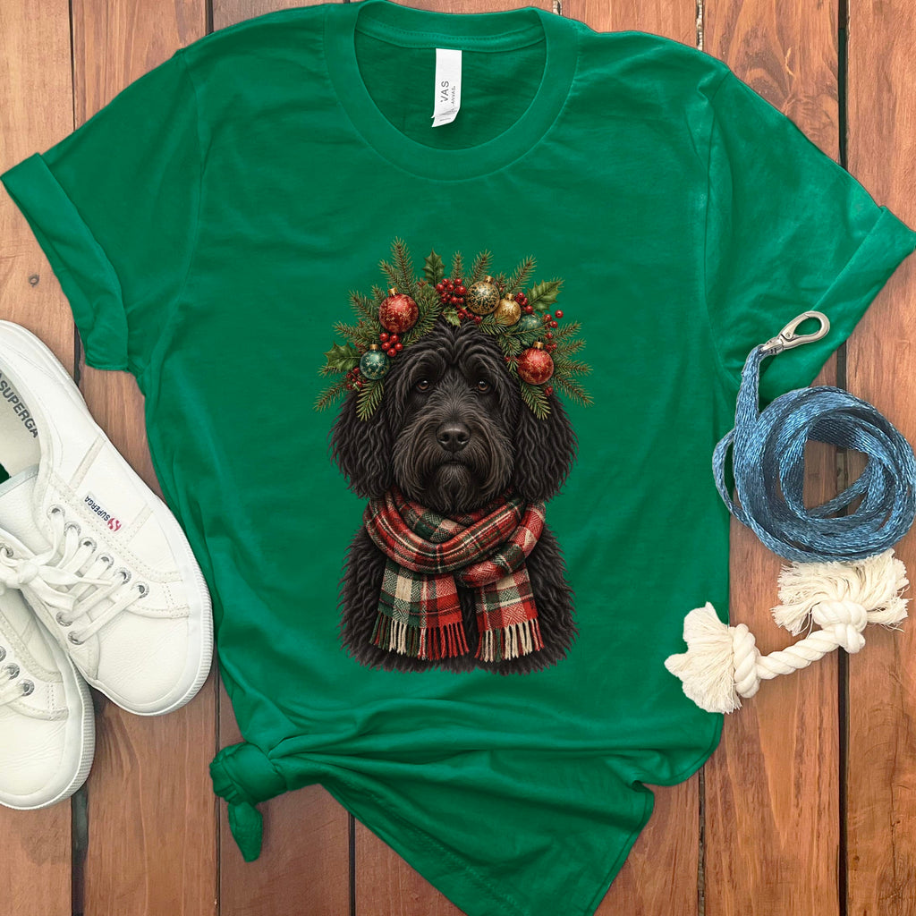 Black Goldendoodle Holiday Crown T-Shirt in Kelly / S by Puppy Jo