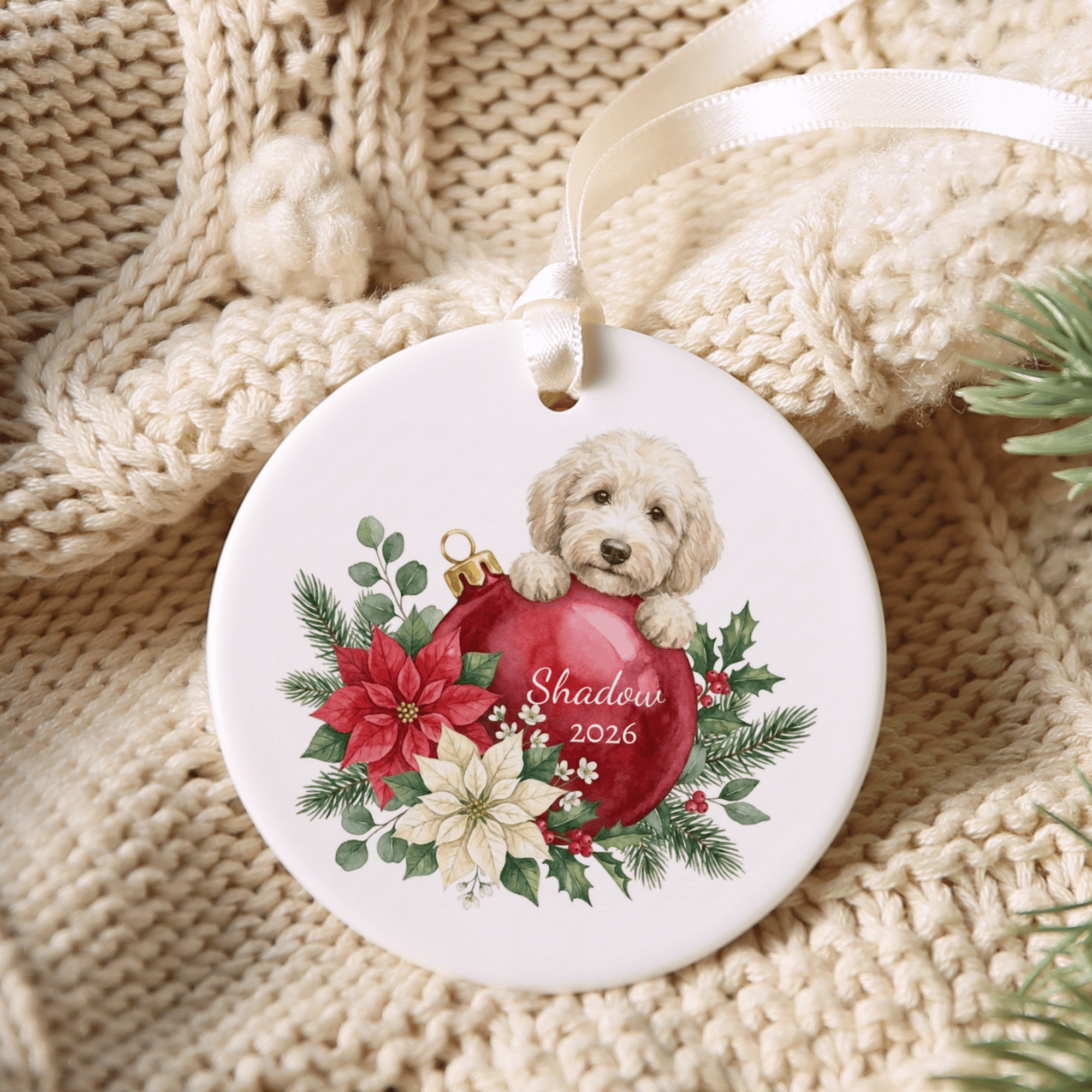 First Christmas Cream Goldendoodle Ornament in by AnywherePOD