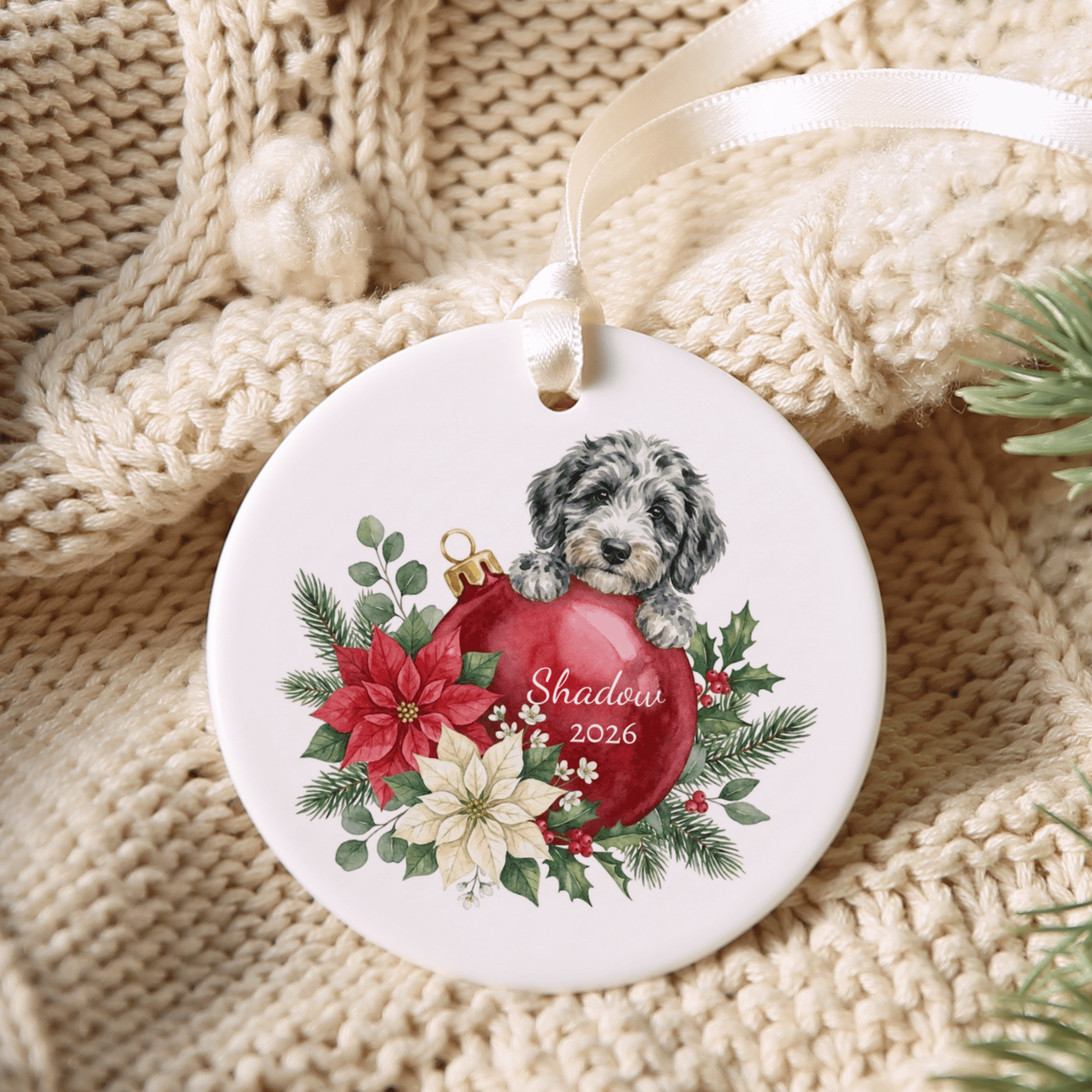 First Christmas Merle Goldendoodle Ornament in by AnywherePOD