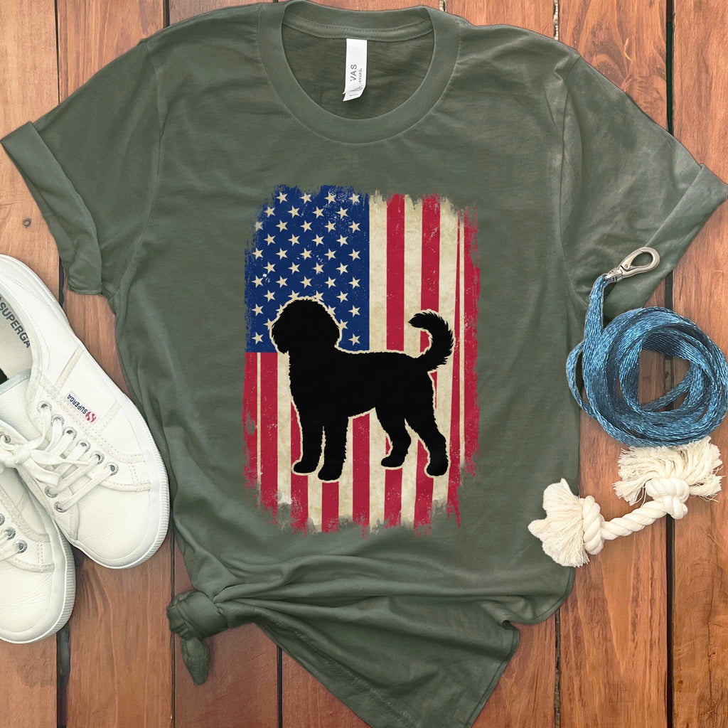 Flag Doodle T-Shirt in Military Green / M by Puppy Jo
