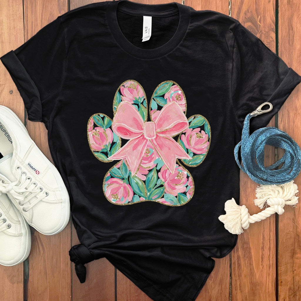 Floral Coquette Paw T-Shirt in Black / M by Puppy Jo