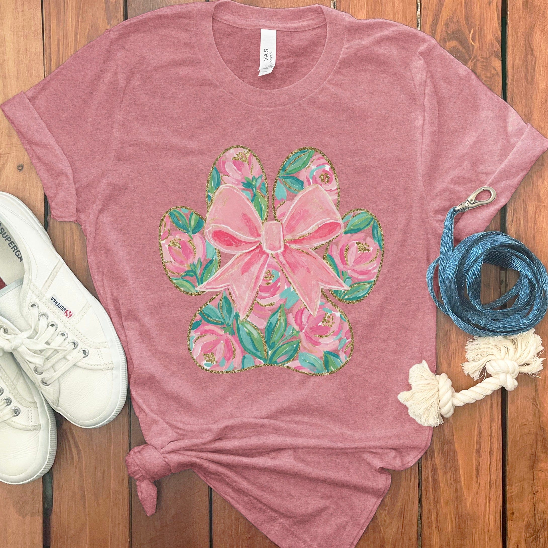 Floral Coquette Paw T-Shirt in Heather Mauve / M by Puppy Jo