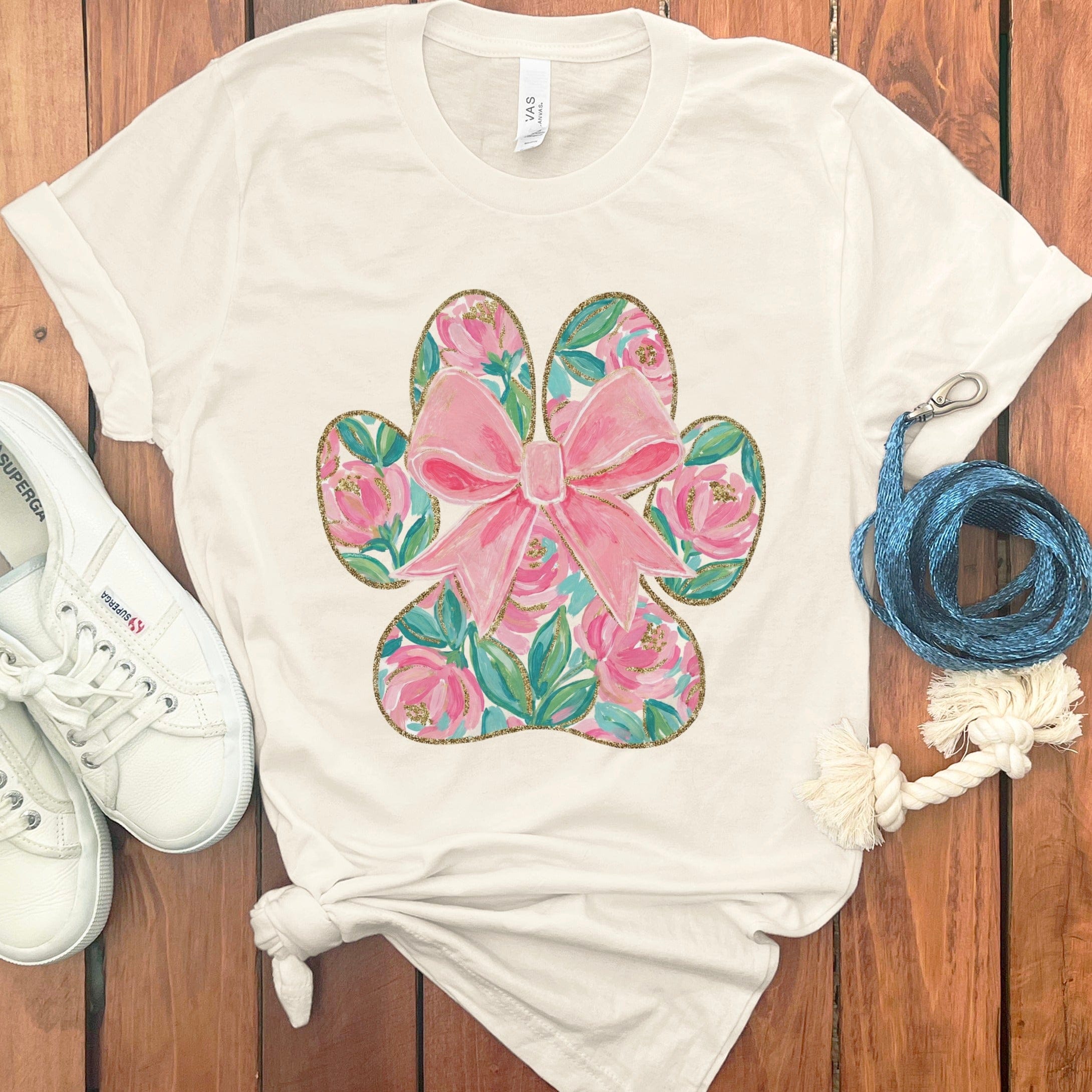 Floral Coquette Paw T-Shirt in Natural / M by Puppy Jo