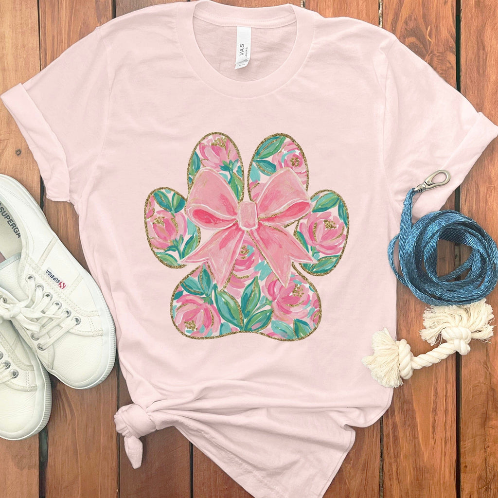 Floral Coquette Paw T-Shirt in Soft Pink / M by Puppy Jo