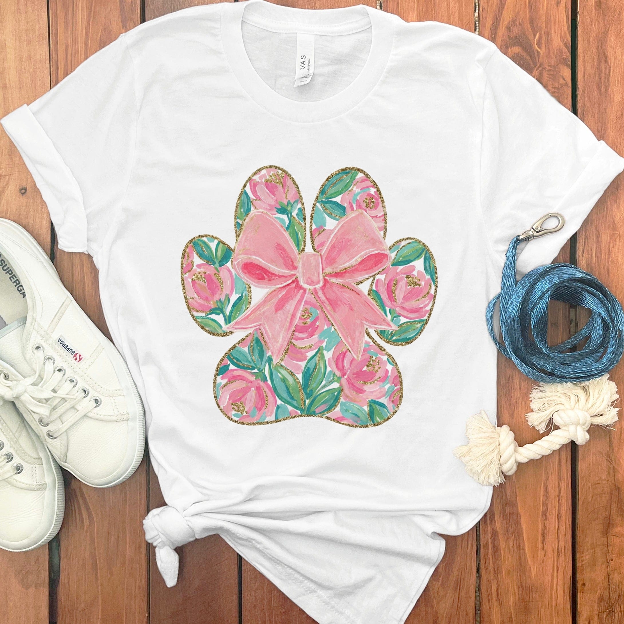 Floral Coquette Paw T-Shirt in White / M by Puppy Jo