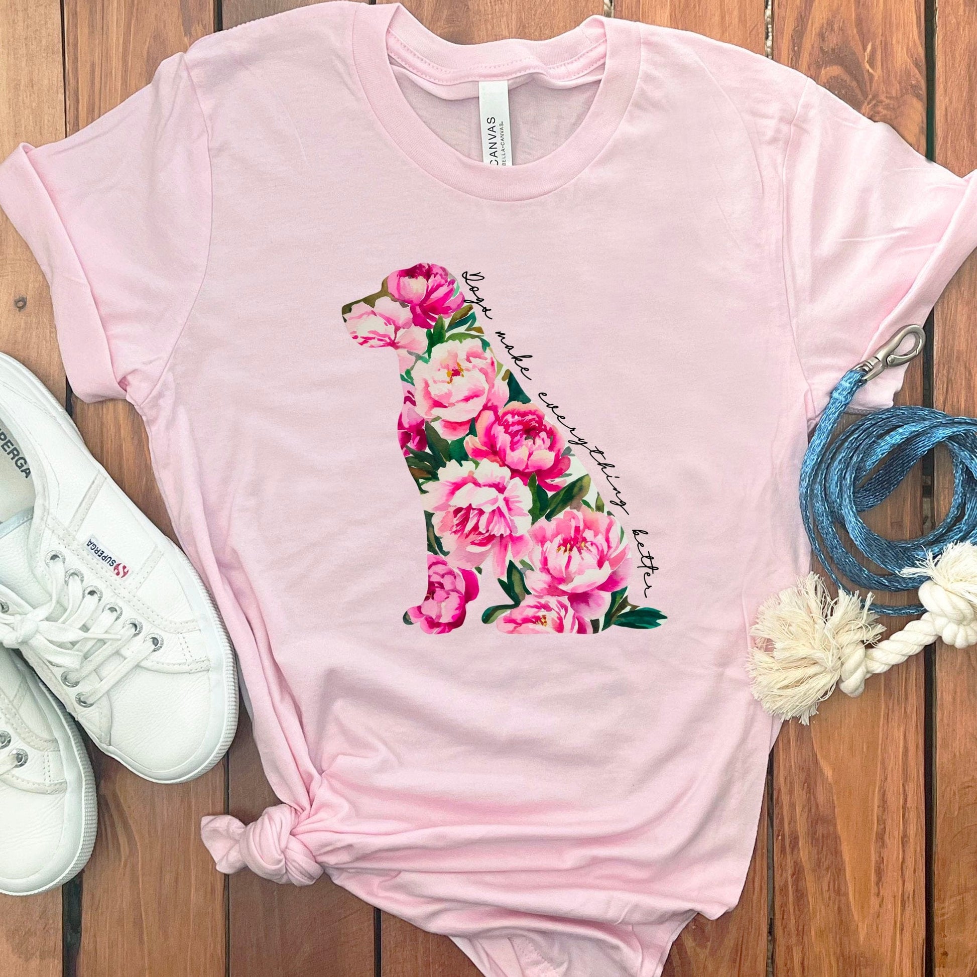 Floral Dog Silhouette with Peony Blossoms T-shirt product
