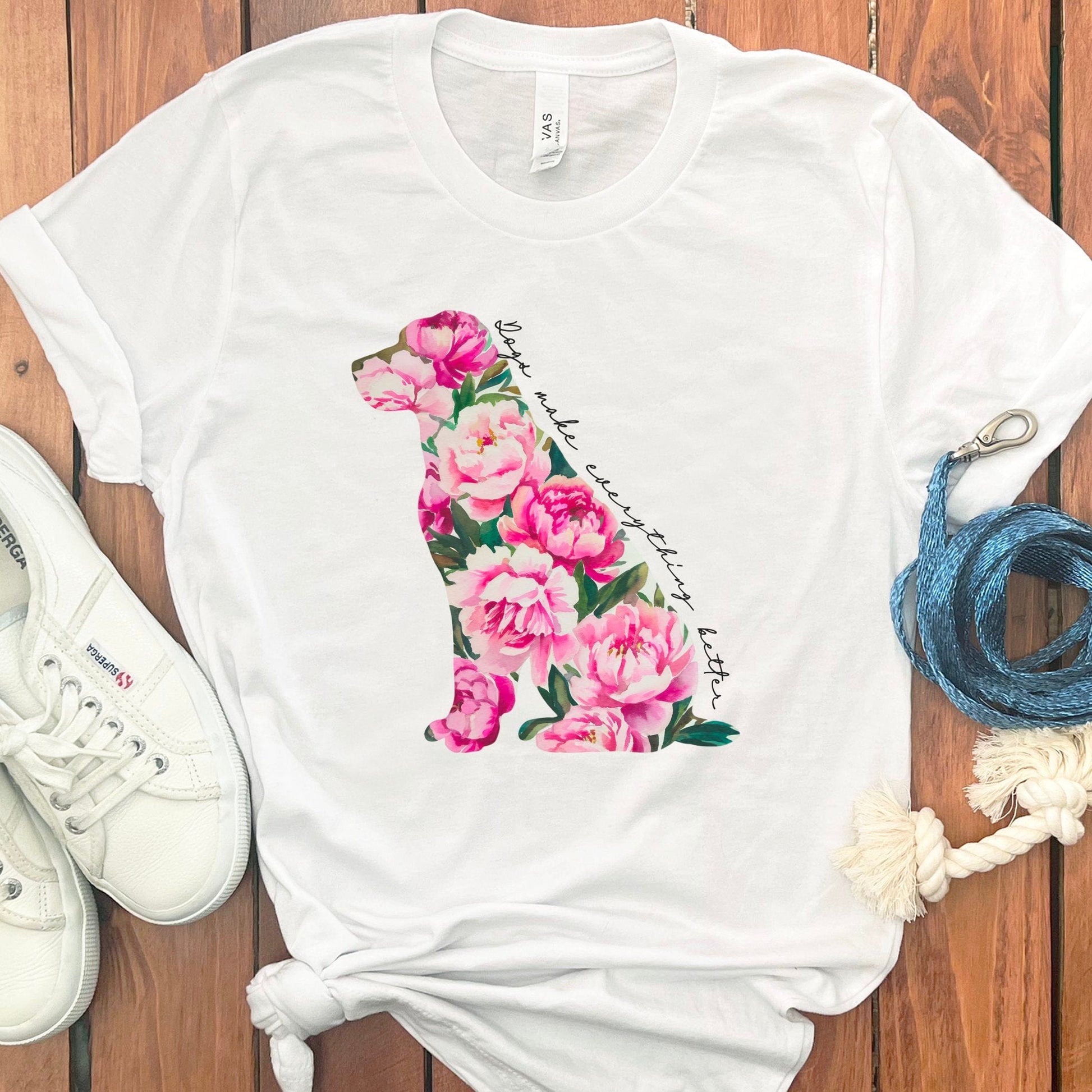 Dog Silhouette with Pink Flowers Women's T-Shirt product type