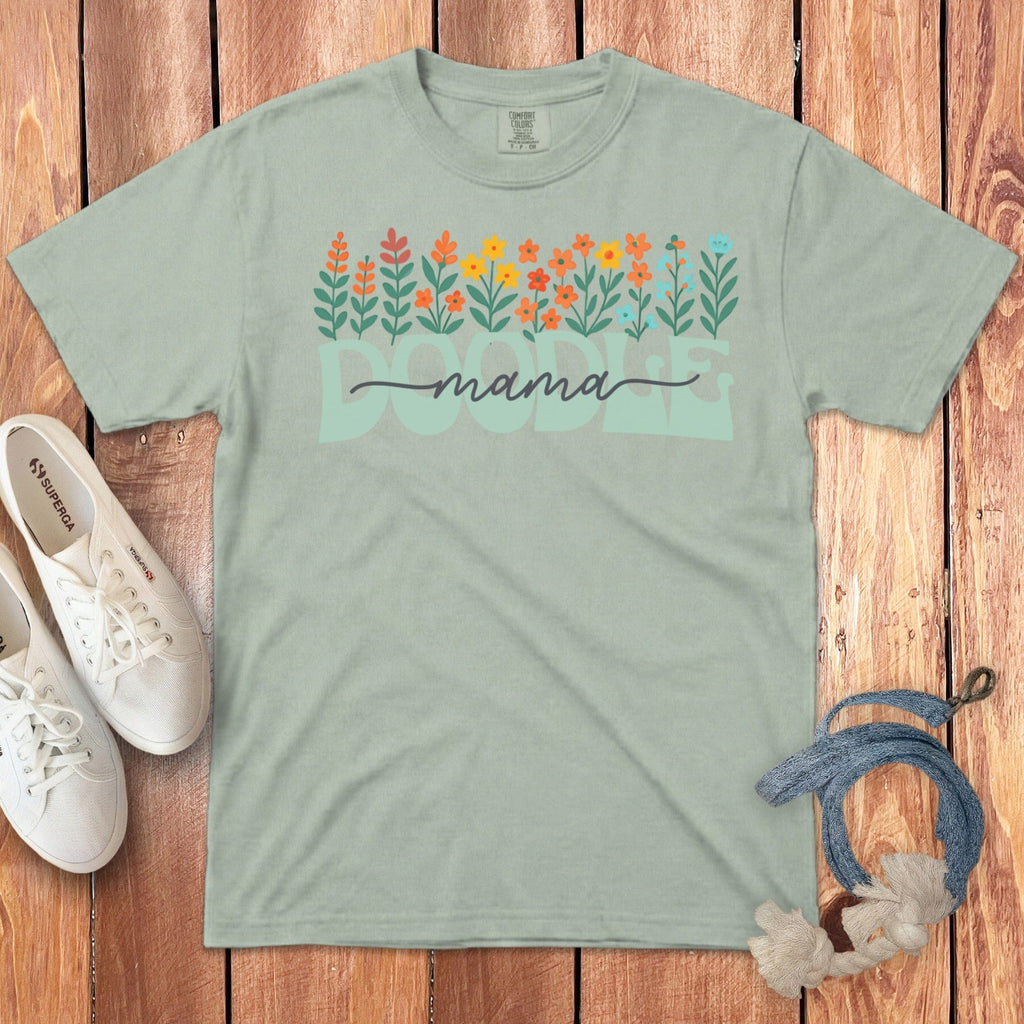Floral Doodle Mama Signature T-Shirt in Bay / S by Puppy Jo
