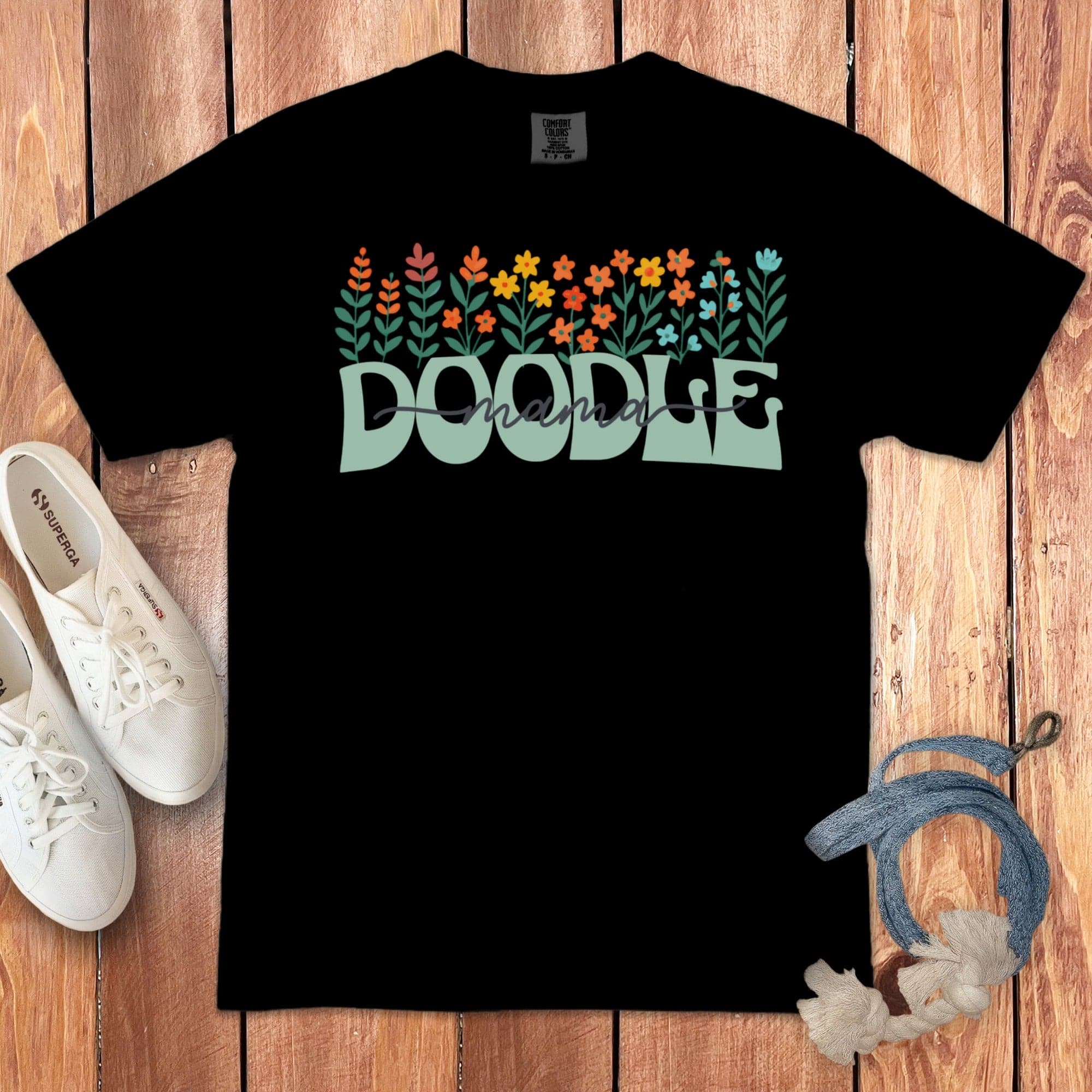 Floral Doodle Mama Signature T-Shirt in Black / S by Puppy Jo