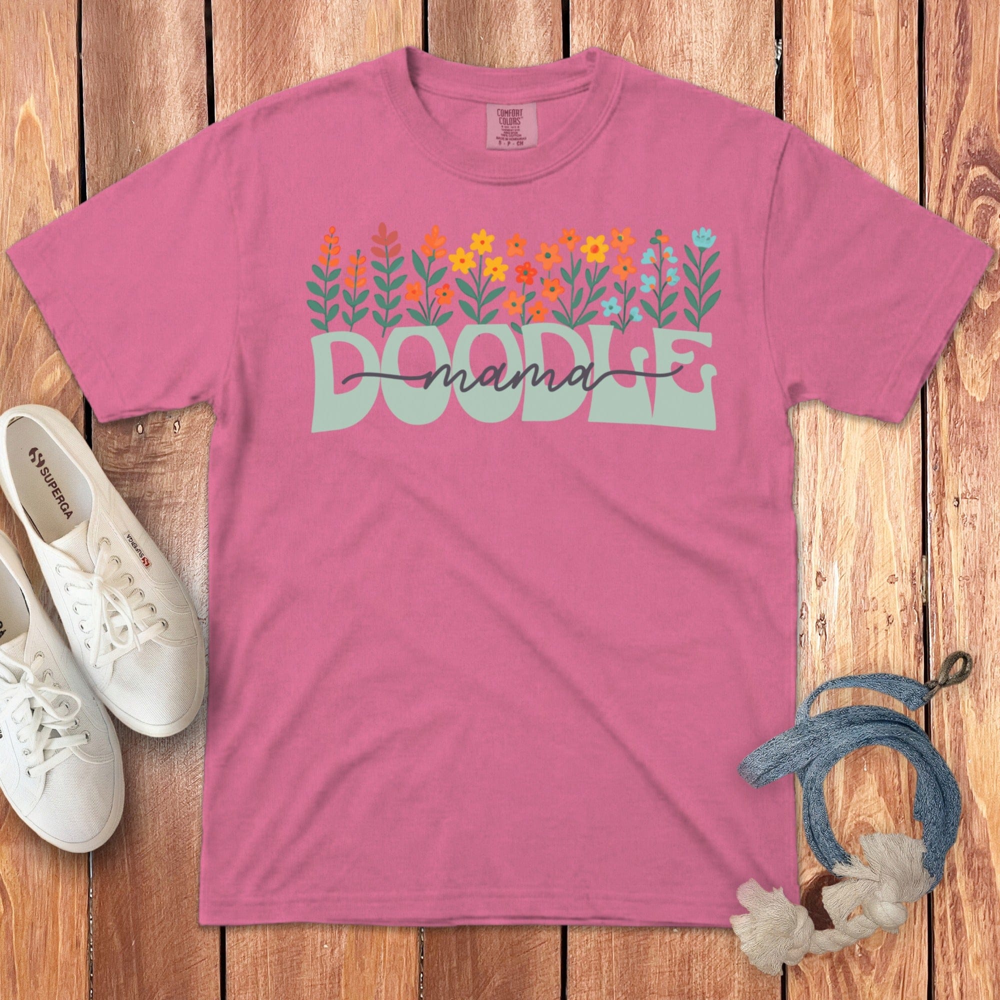 Floral Doodle Mama Signature T-Shirt in Crunchberry / S by Puppy Jo