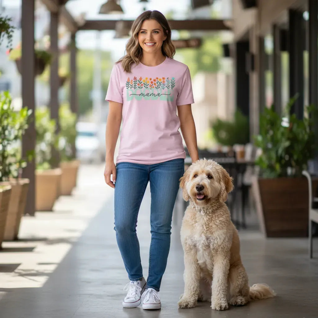 Floral Doodle Mama Signature T-Shirt in by Puppy Jo