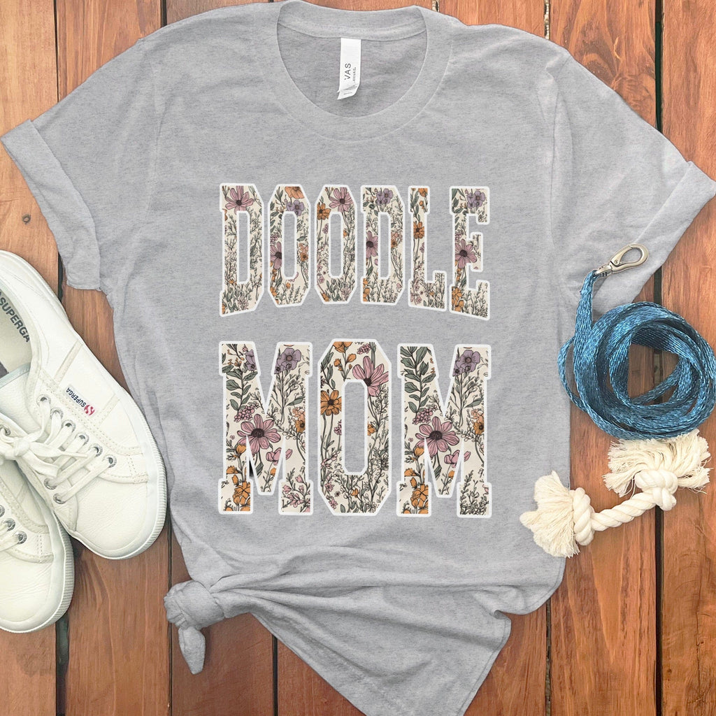 Floral Doodle Mom T-Shirt in Athletic Heather / S by Puppy Jo
