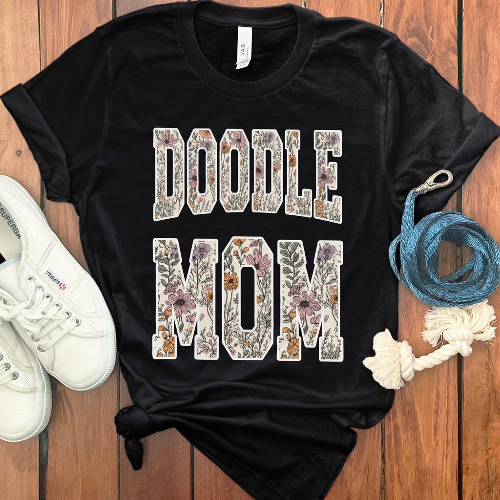 Floral Doodle Mom T-Shirt in Black / S by Puppy Jo