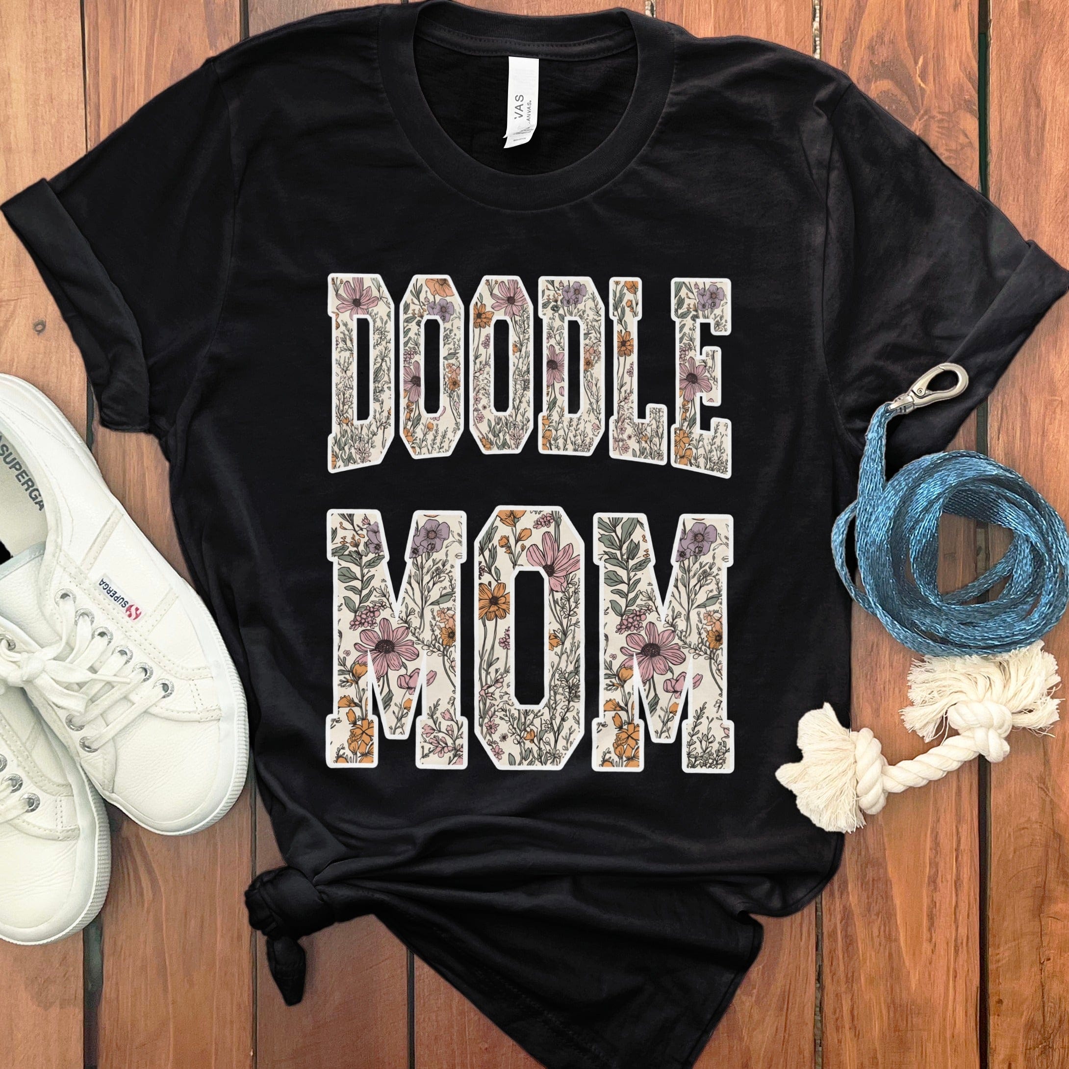 Floral Doodle Mom T-Shirt in Black / S by Puppy Jo