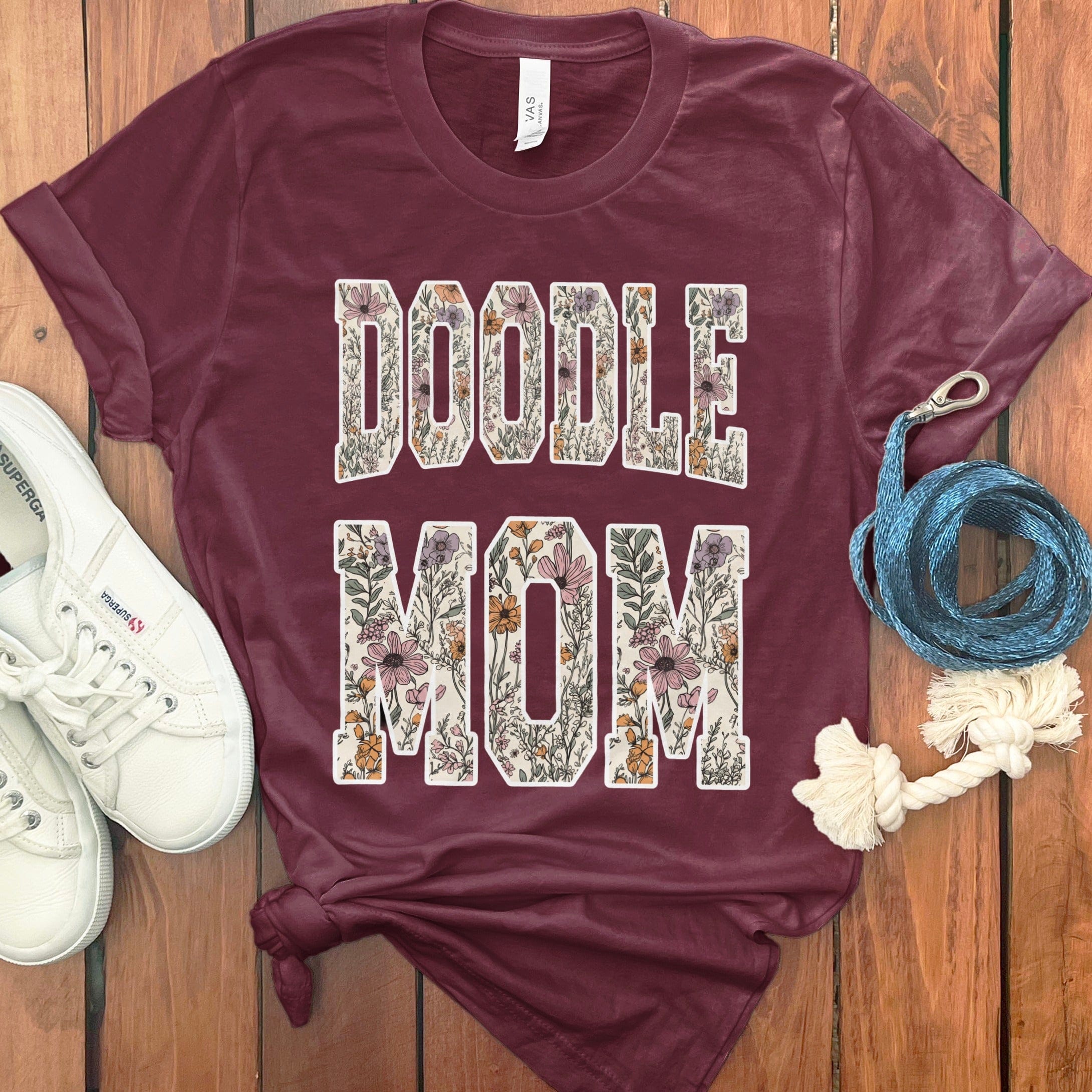 Floral Doodle Mom T-Shirt in Maroon / S by Puppy Jo