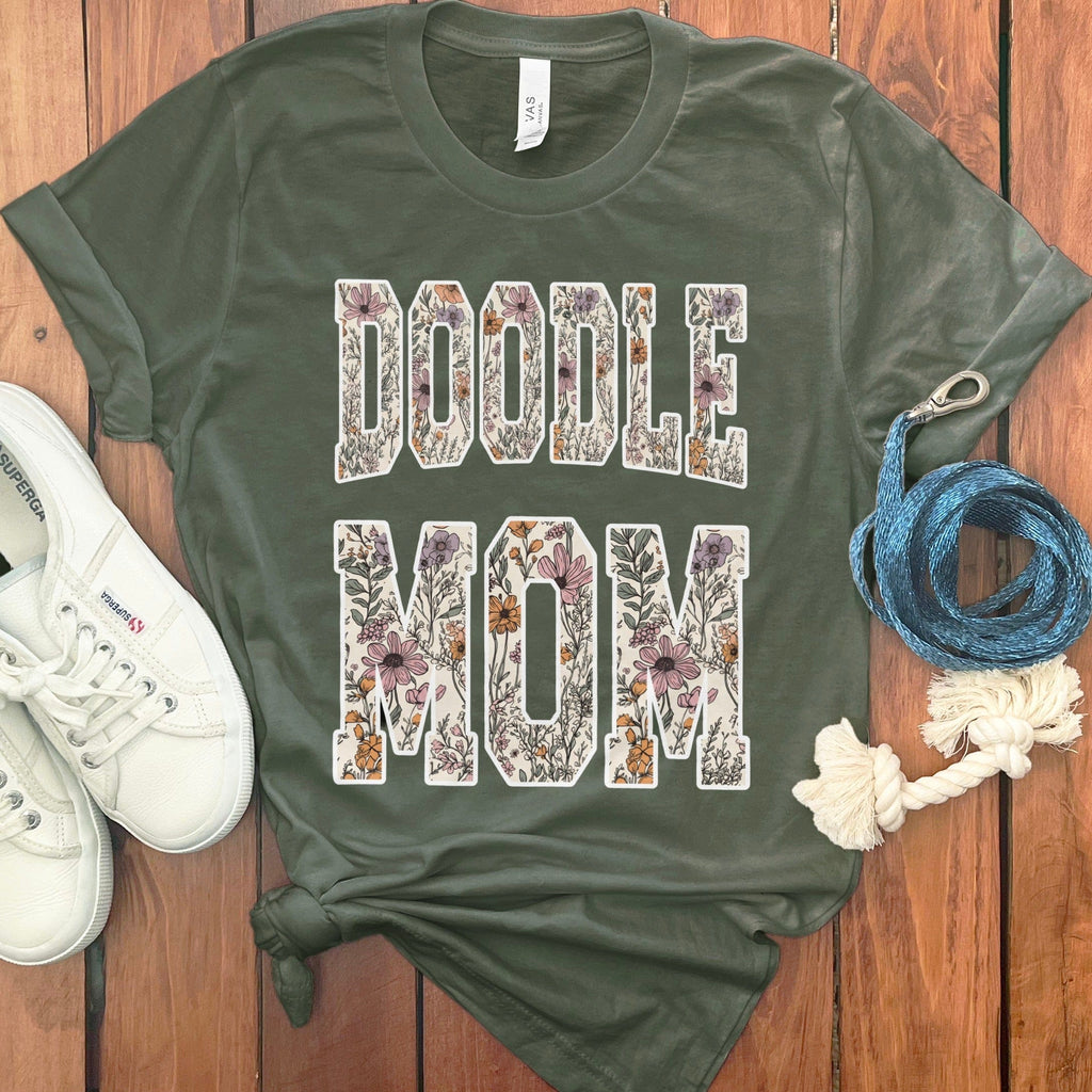 Floral Doodle Mom T-Shirt in Military Green / S by Puppy Jo