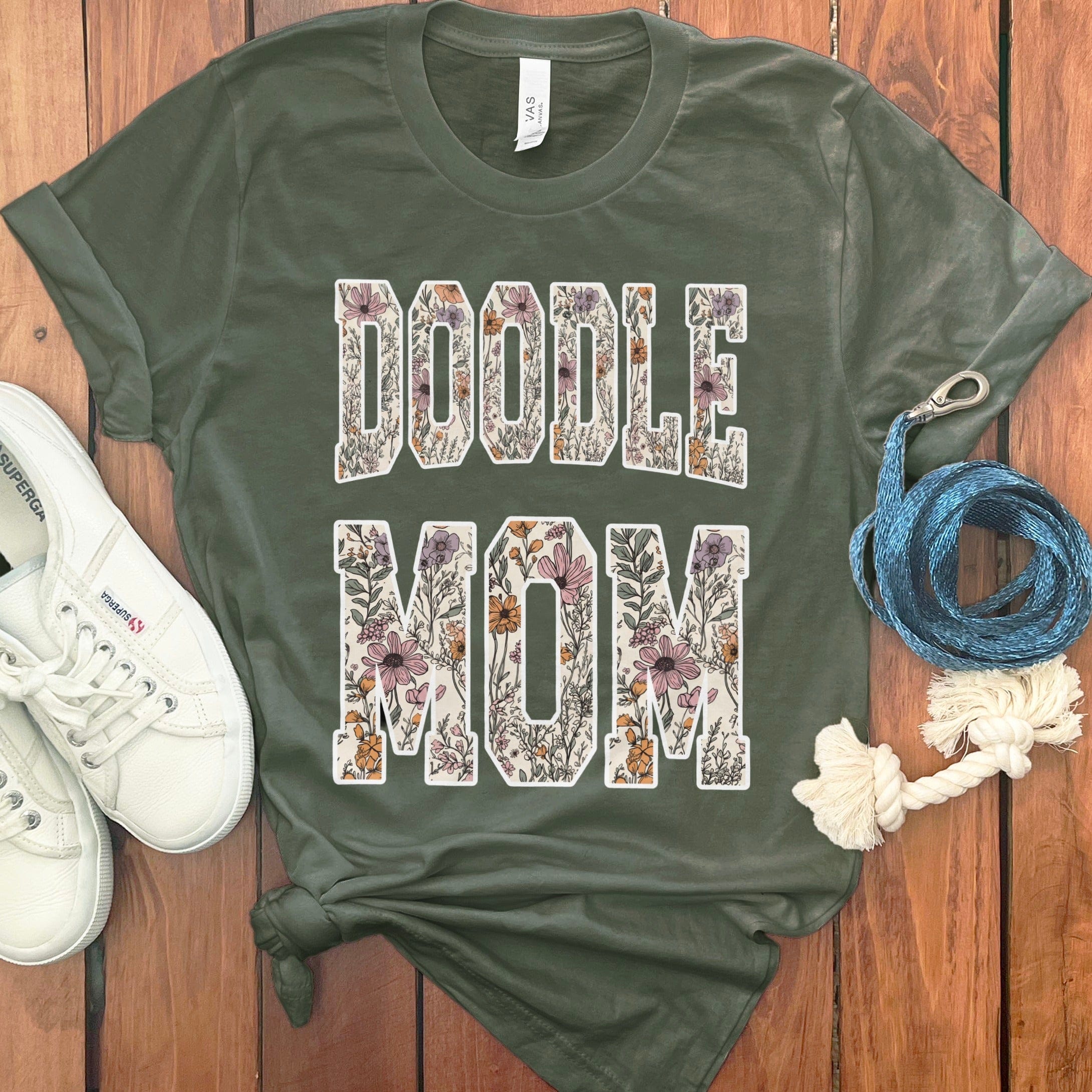 Floral Doodle Mom T-Shirt in Military Green / S by Puppy Jo