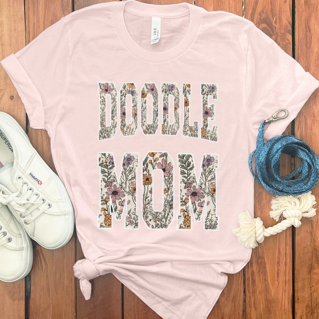 Floral Doodle Mom T-Shirt in Soft Pink / S by Puppy Jo