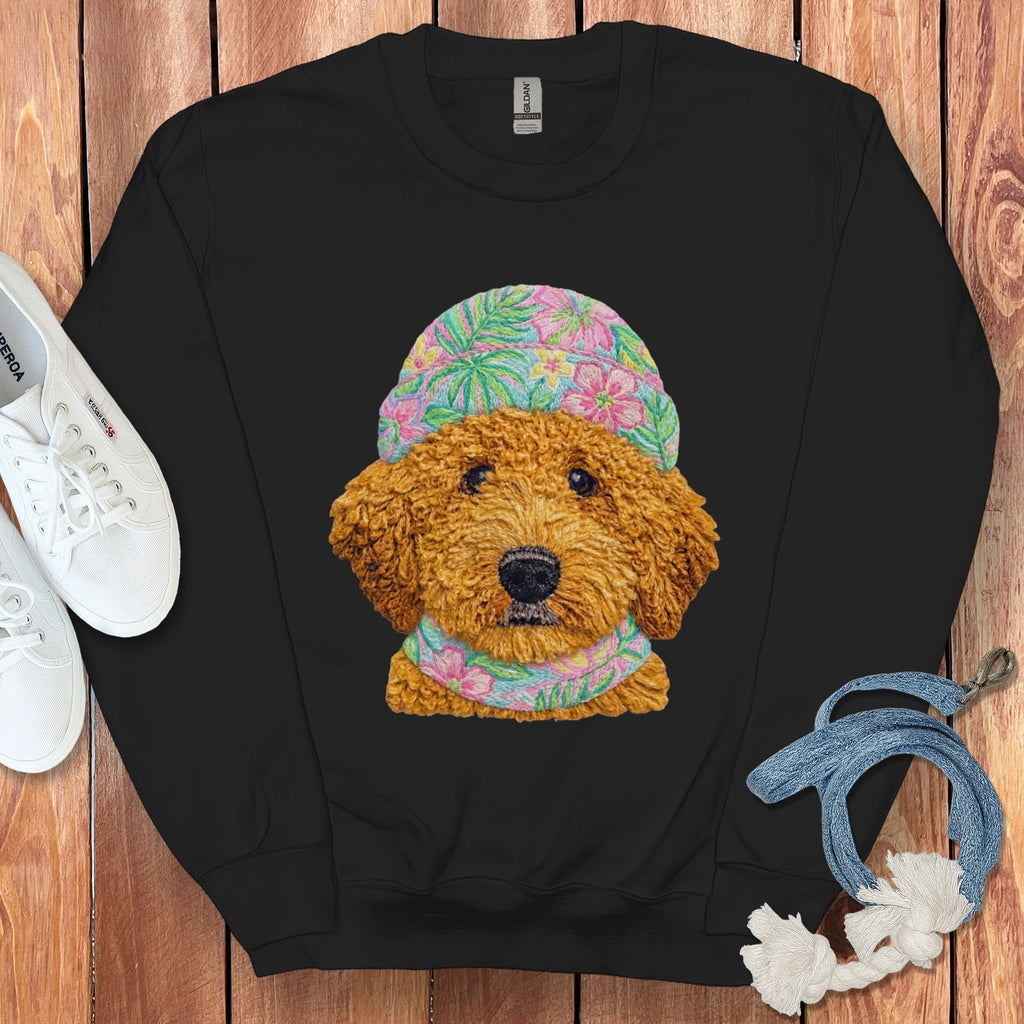 Floral Vibes Apricot Goldendoodle Sweatshirt in Black / S by Puppy Jo