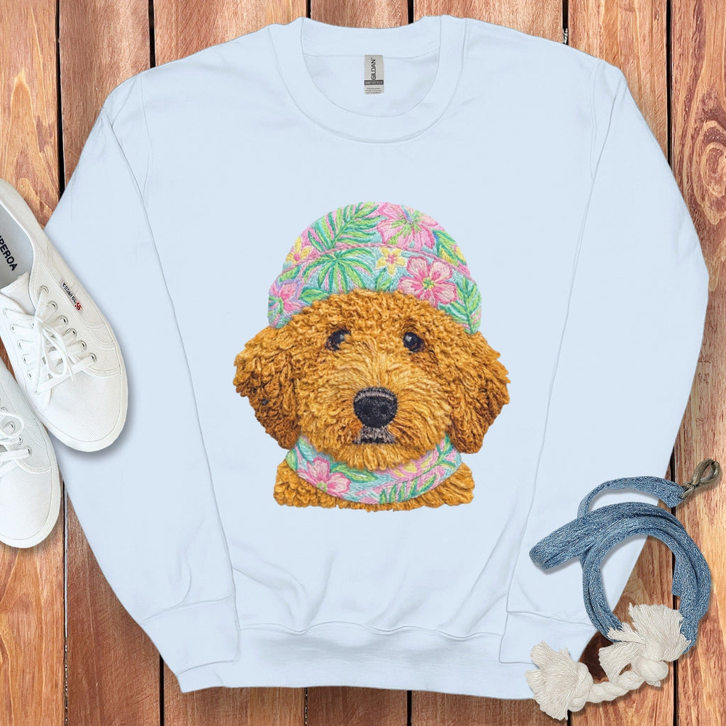 Floral Vibes Apricot Goldendoodle Sweatshirt in Light Blue / S by Puppy Jo