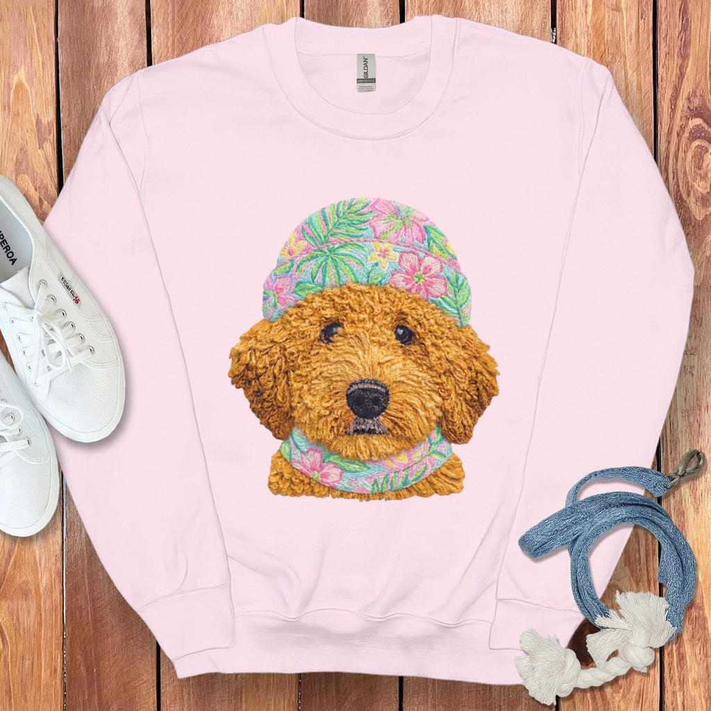 Floral Vibes Apricot Goldendoodle Sweatshirt in Light Pink / S by Puppy Jo