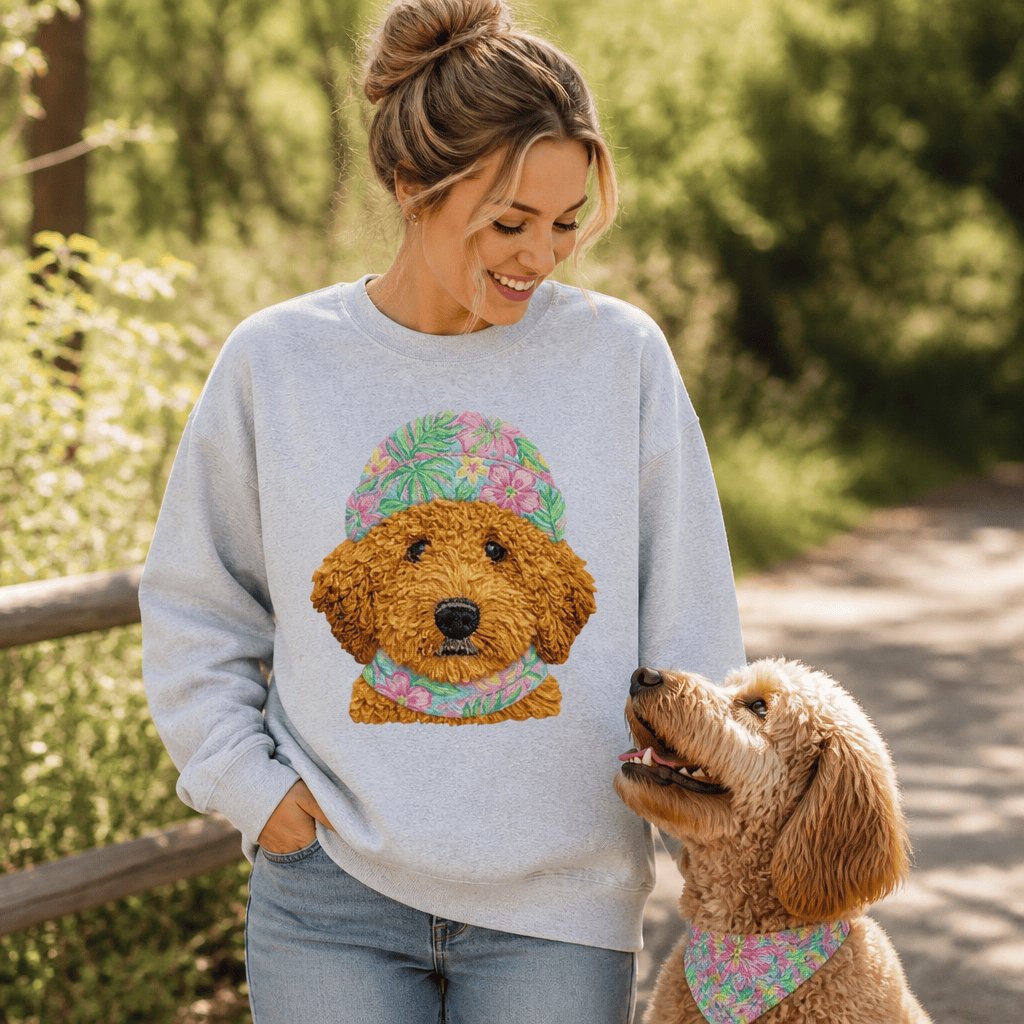 Floral Vibes Apricot Goldendoodle Sweatshirt in by Puppy Jo