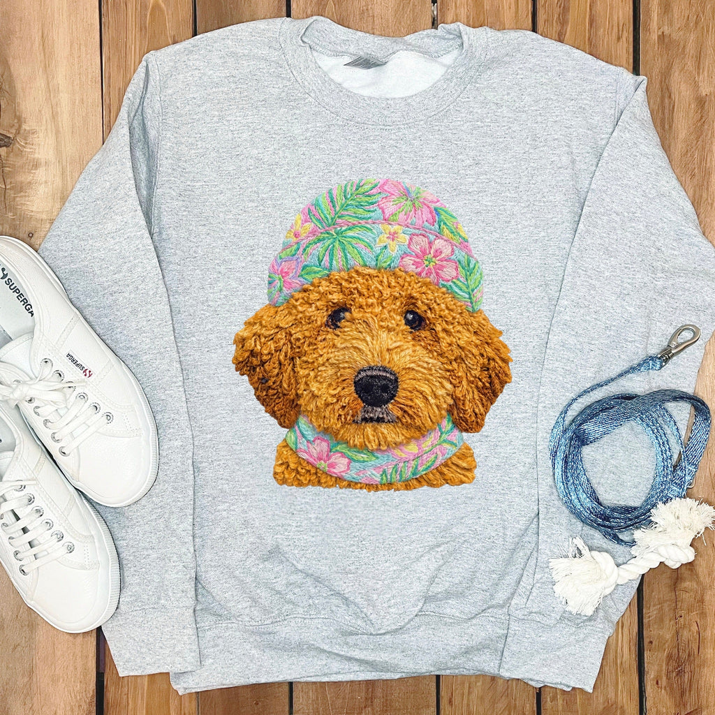Floral Vibes Apricot Goldendoodle Sweatshirt in Sport Grey / S by Puppy Jo