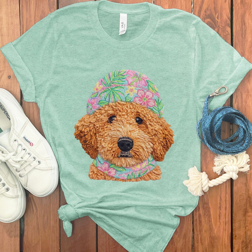 Floral Vibes Apricot Goldendoodle T-Shirt in Heather Mint / S by Puppy Jo