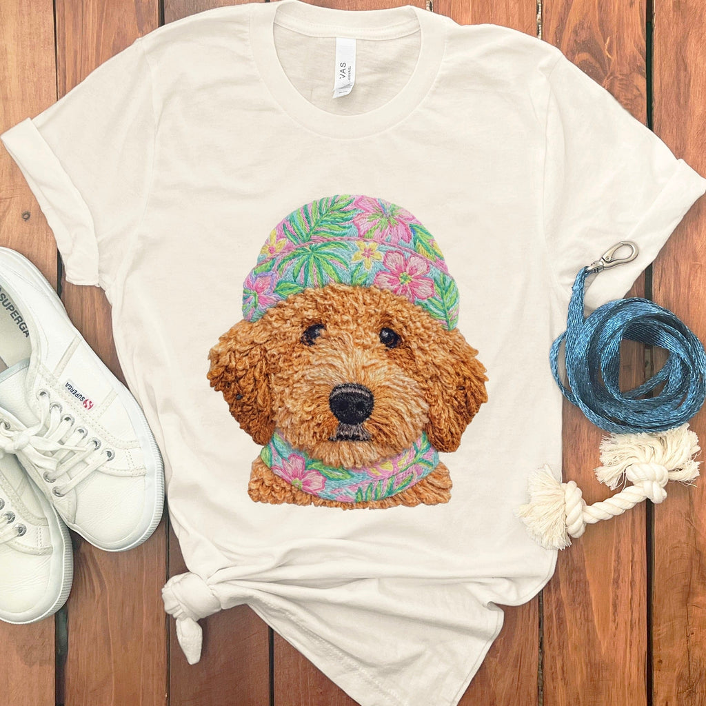 Floral Vibes Apricot Goldendoodle T-Shirt in Natural / S by Puppy Jo