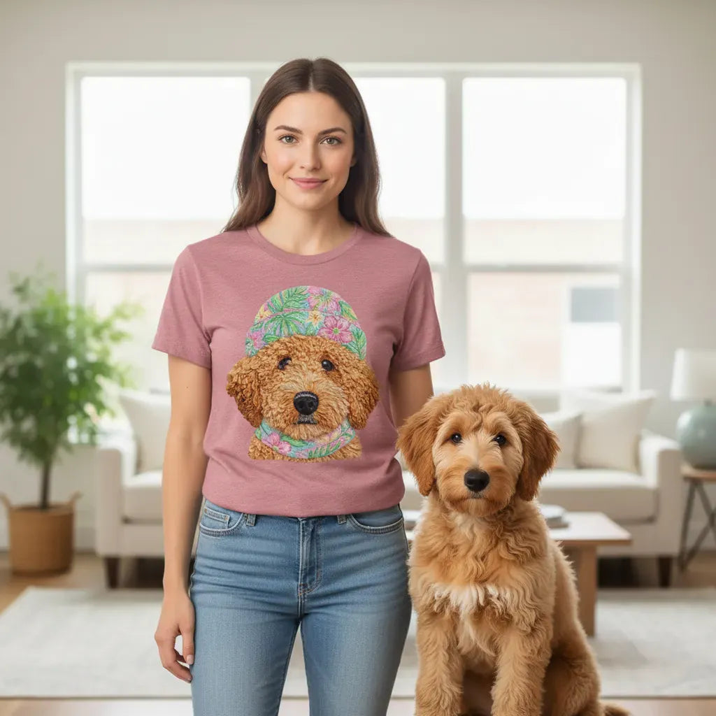 Floral Vibes Apricot Goldendoodle T-Shirt in by Puppy Jo