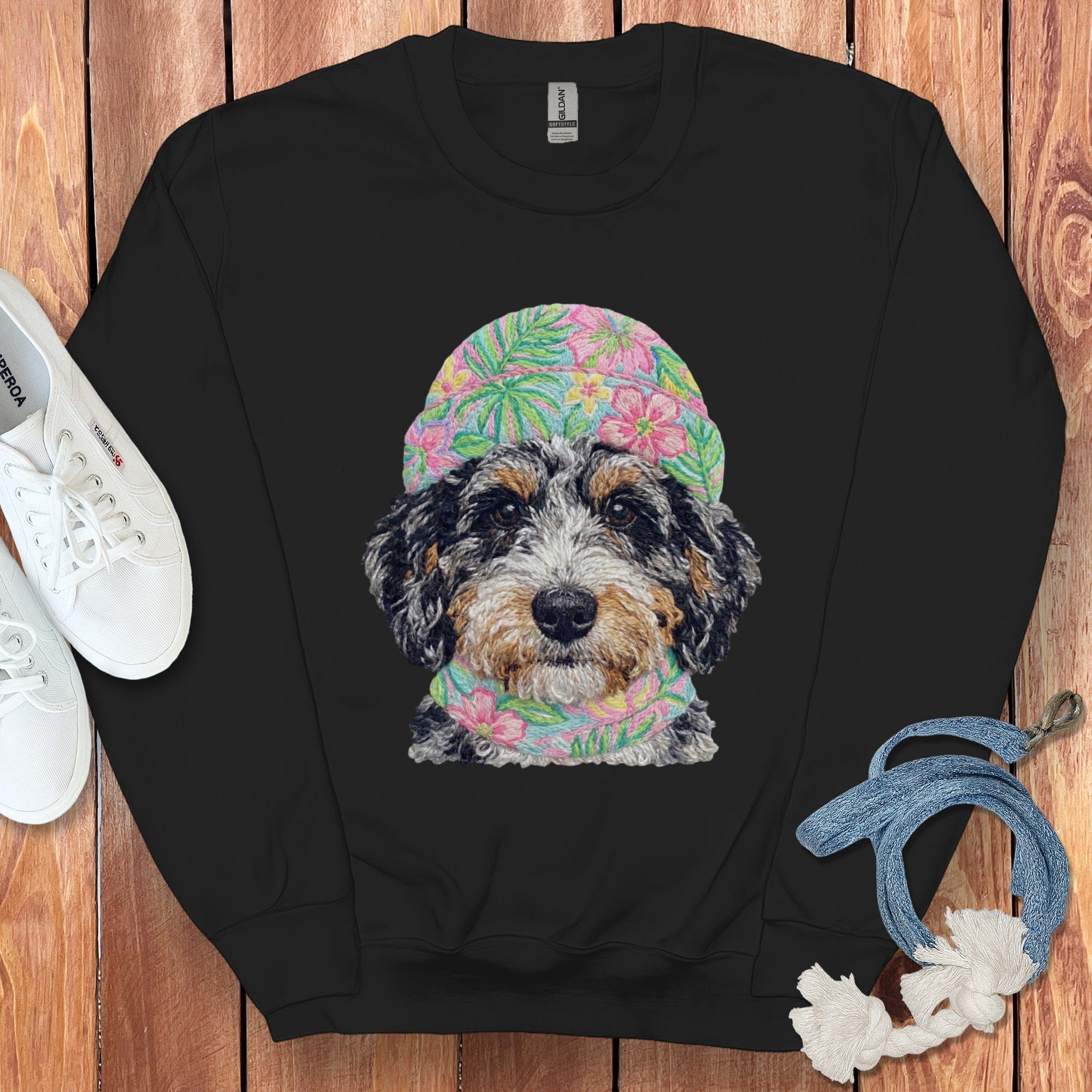 Floral Vibes Aussiedoodle Sweatshirt in Black / S by Puppy Jo