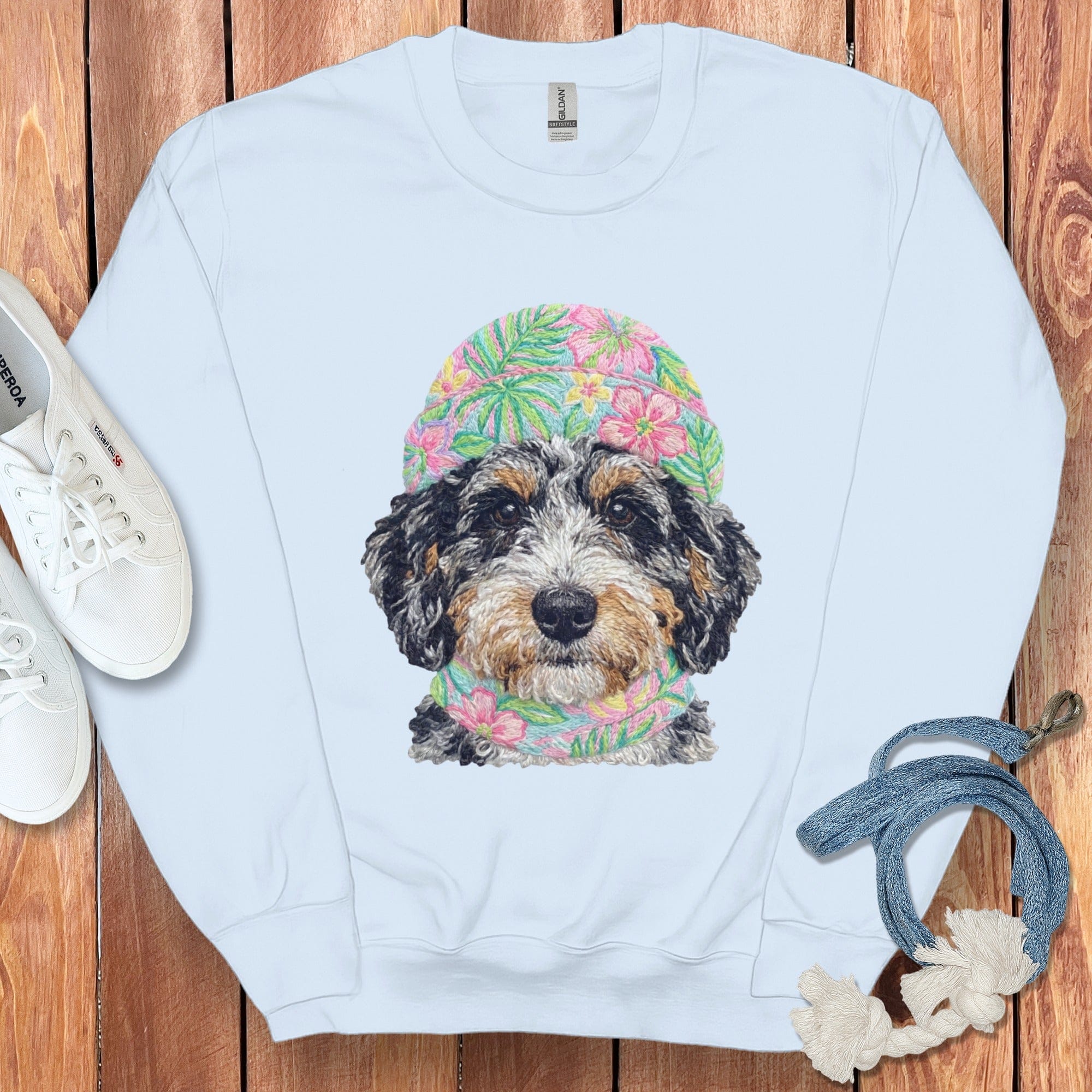 Floral Vibes Aussiedoodle Sweatshirt in Light Blue / S by Puppy Jo