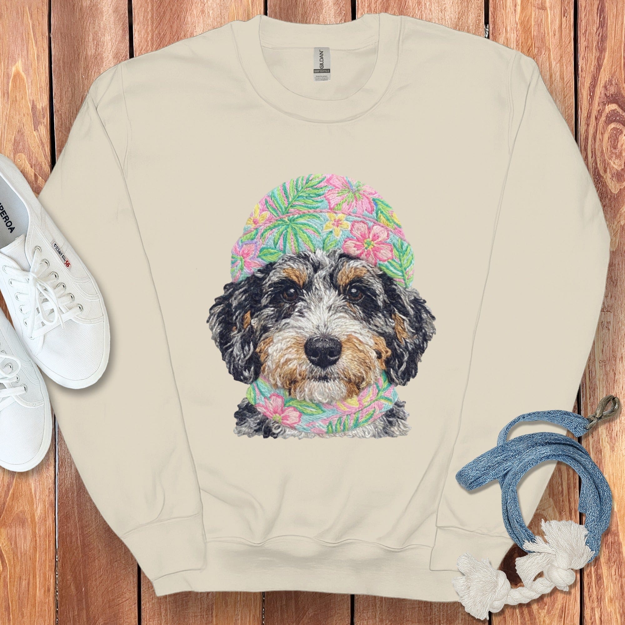 Floral Vibes Aussiedoodle Sweatshirt in Sand / S by Puppy Jo