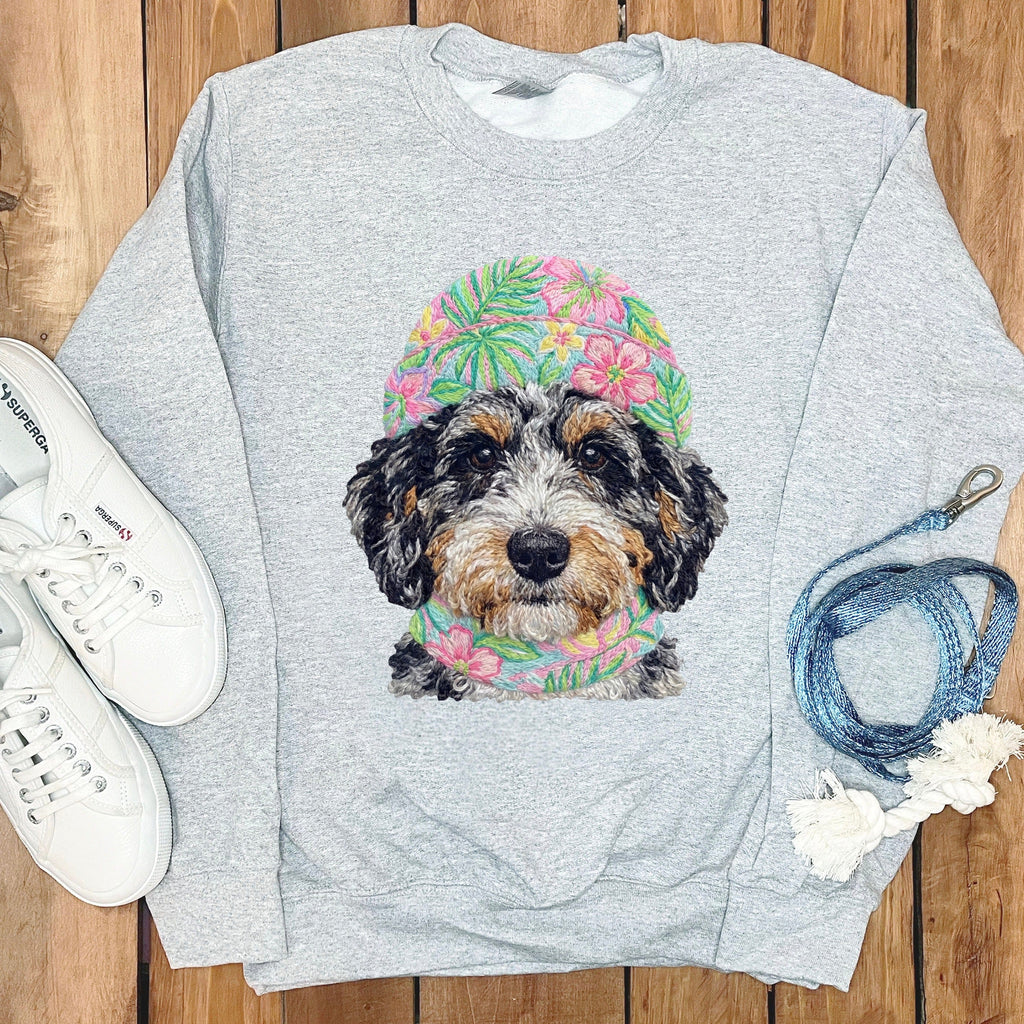 Floral Vibes Aussiedoodle Sweatshirt in Sport Grey / S by Puppy Jo