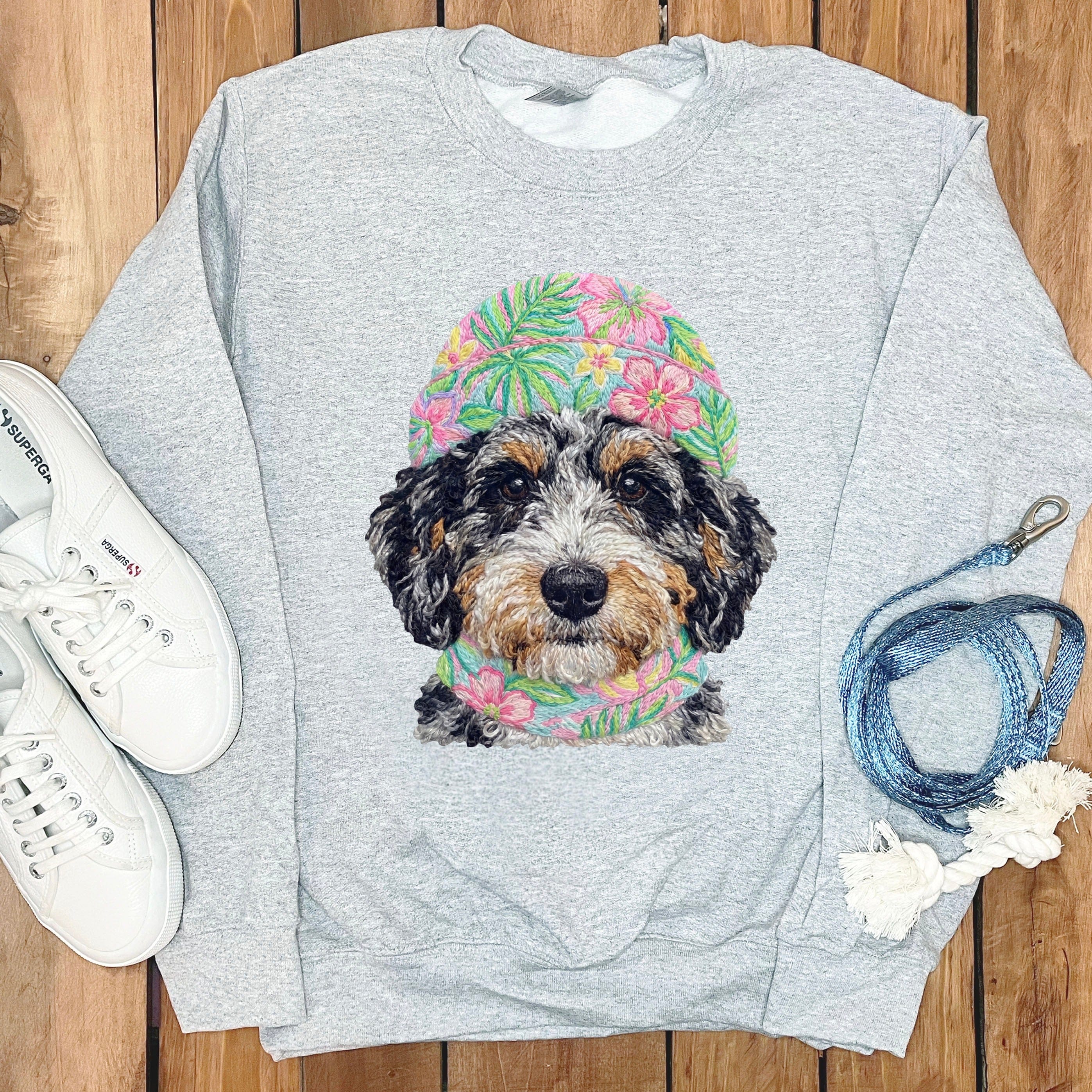 Floral Vibes Aussiedoodle Sweatshirt in Sport Grey / S by Puppy Jo