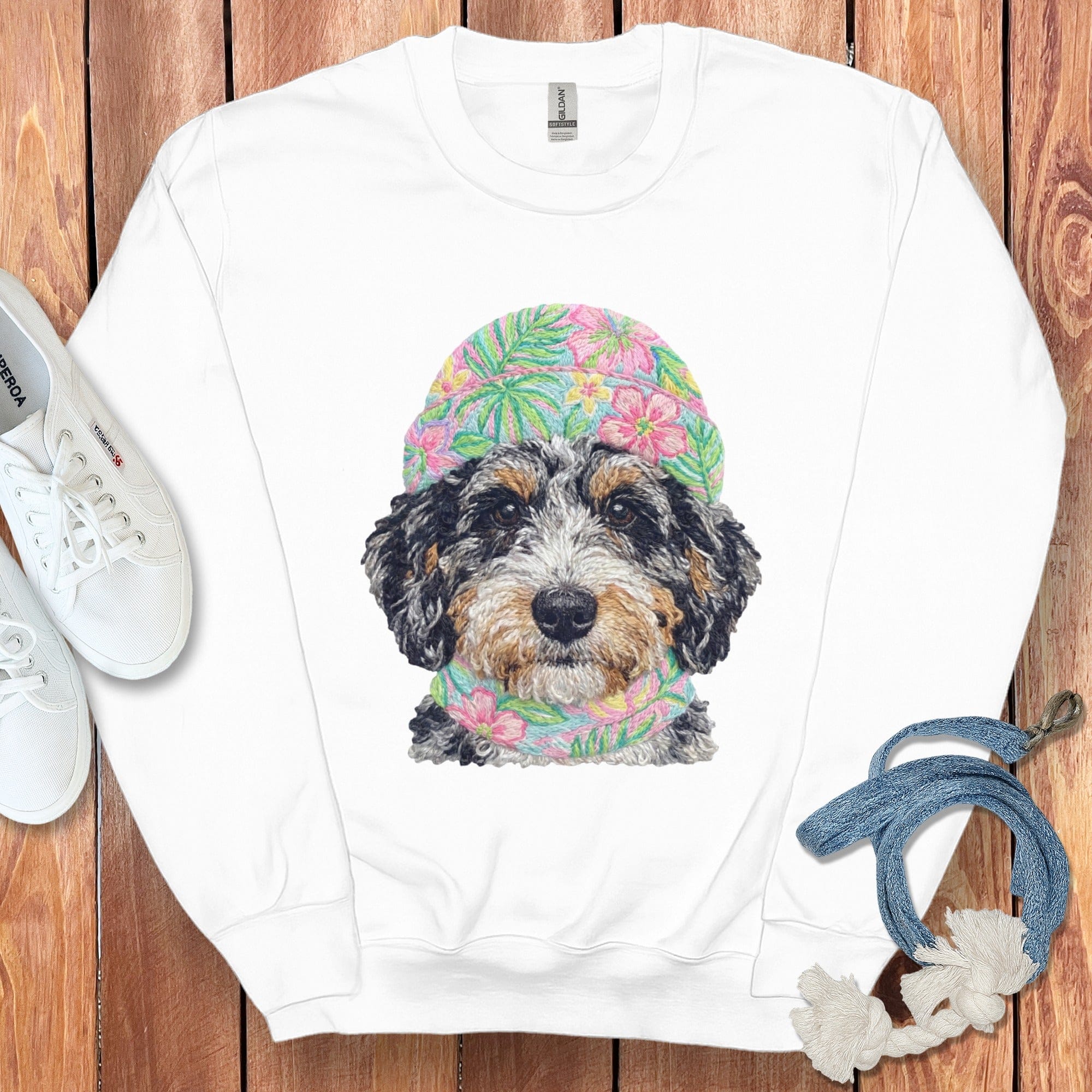 Floral Vibes Aussiedoodle Sweatshirt in White / S by Puppy Jo