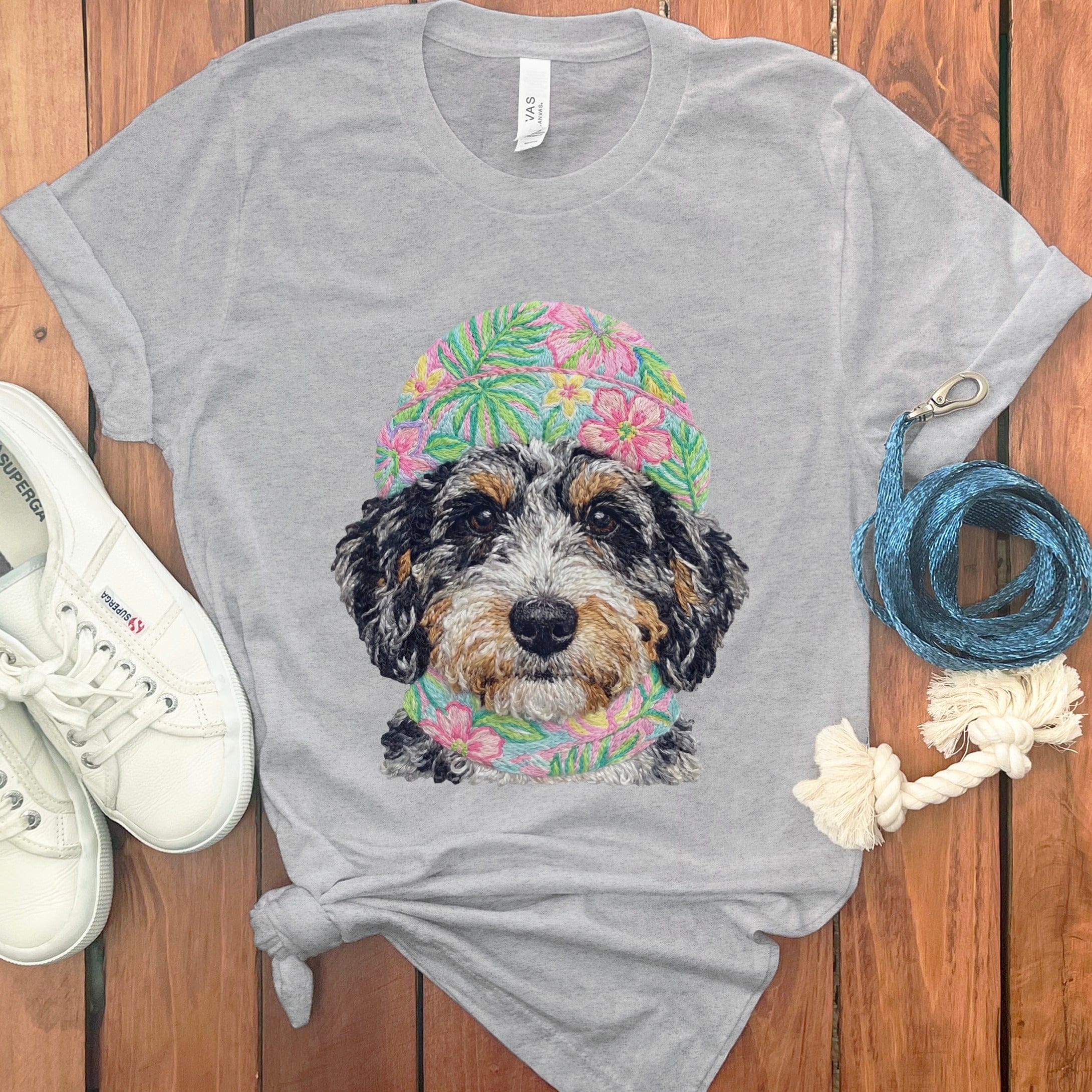 Floral Vibes Aussiedoodle T-Shirt in Athletic Heather / S by Puppy Jo