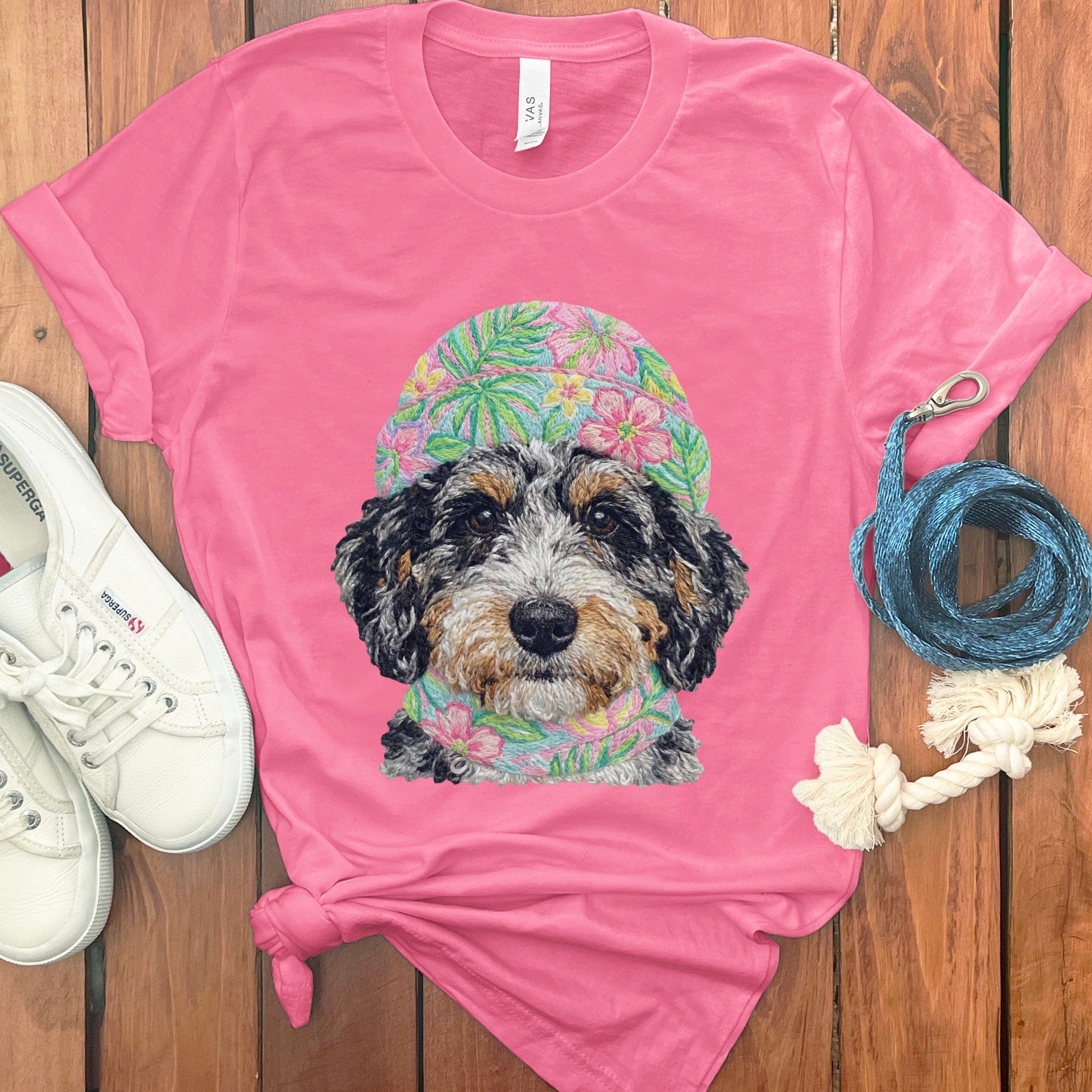 Floral Vibes Aussiedoodle T-Shirt in Charity Pink / S by Puppy Jo