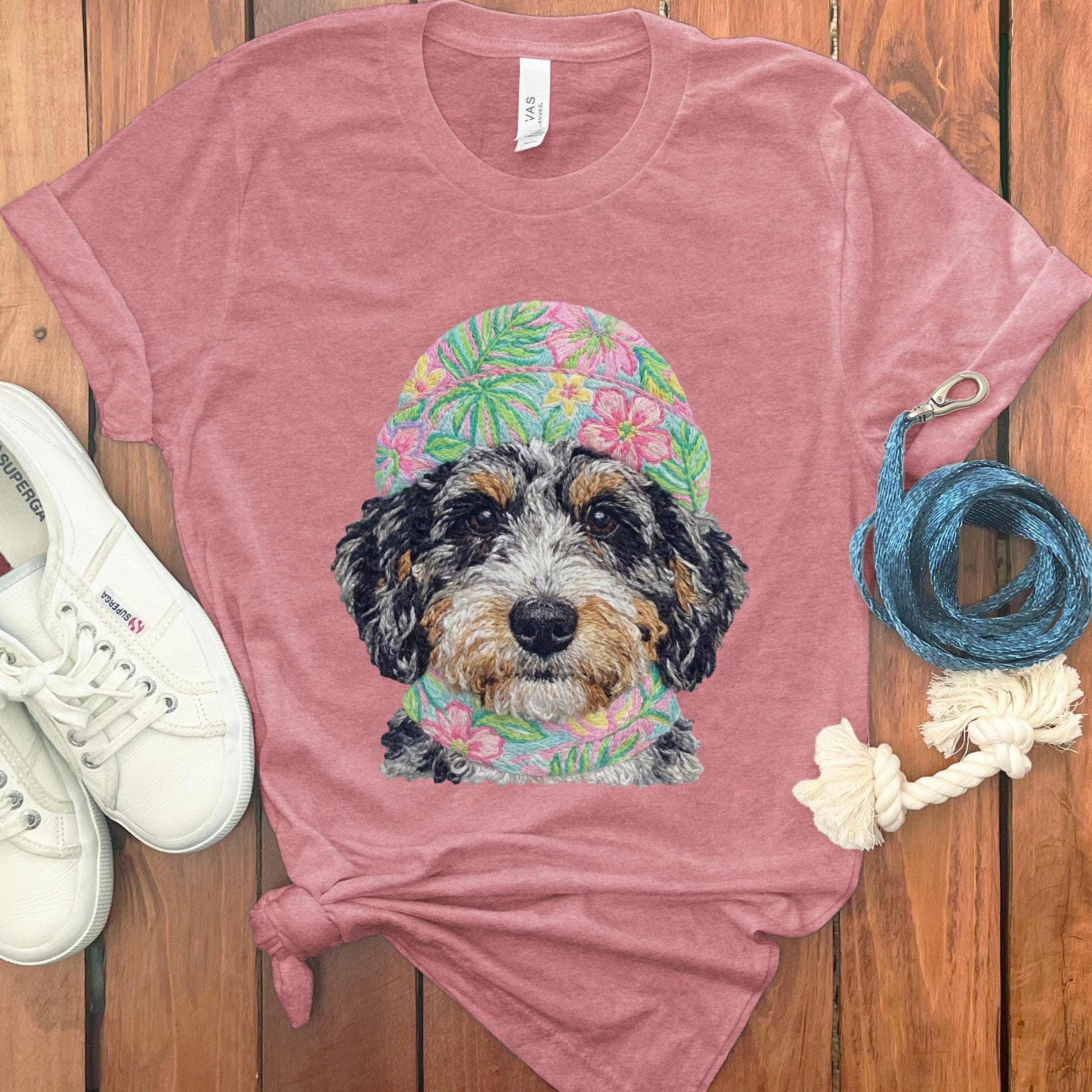 Floral Vibes Aussiedoodle T-Shirt in Heather Mauve / S by Puppy Jo