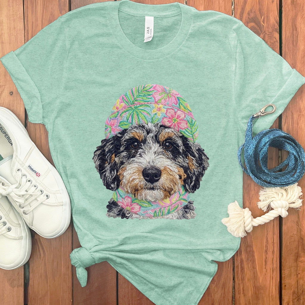 Floral Vibes Aussiedoodle T-Shirt in Heather Mint / S by Puppy Jo