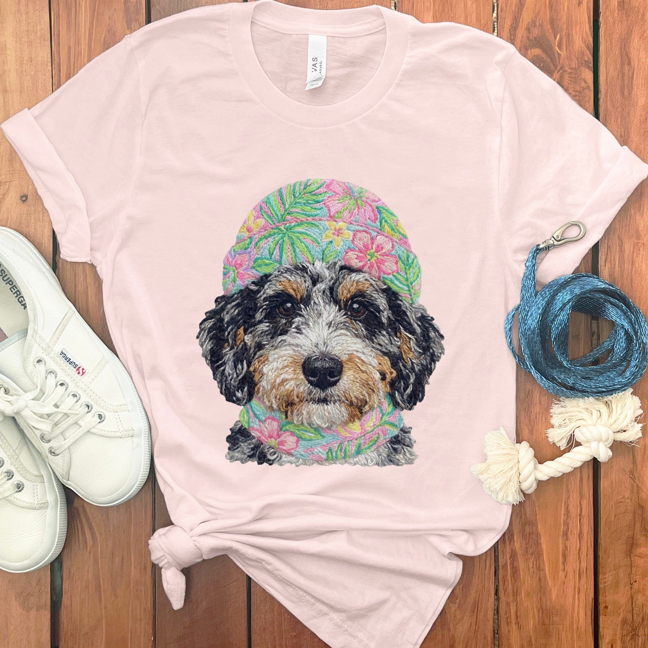 Floral Vibes Aussiedoodle T-Shirt in Soft Pink / S by Puppy Jo