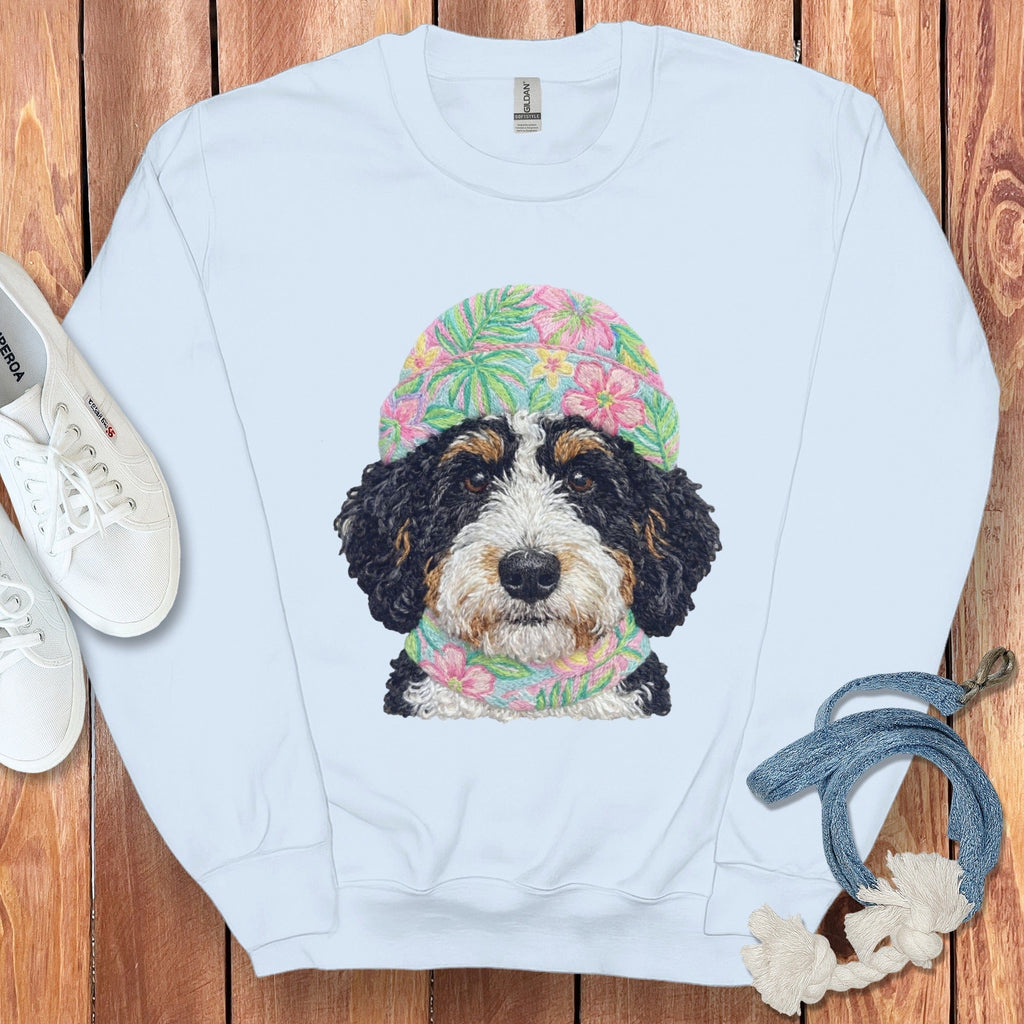 Floral Vibes Bernedoodle Sweatshirt in Light Blue / S by Puppy Jo