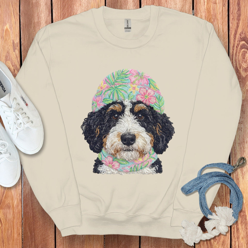 Floral Vibes Bernedoodle Sweatshirt in Sand / S by Puppy Jo
