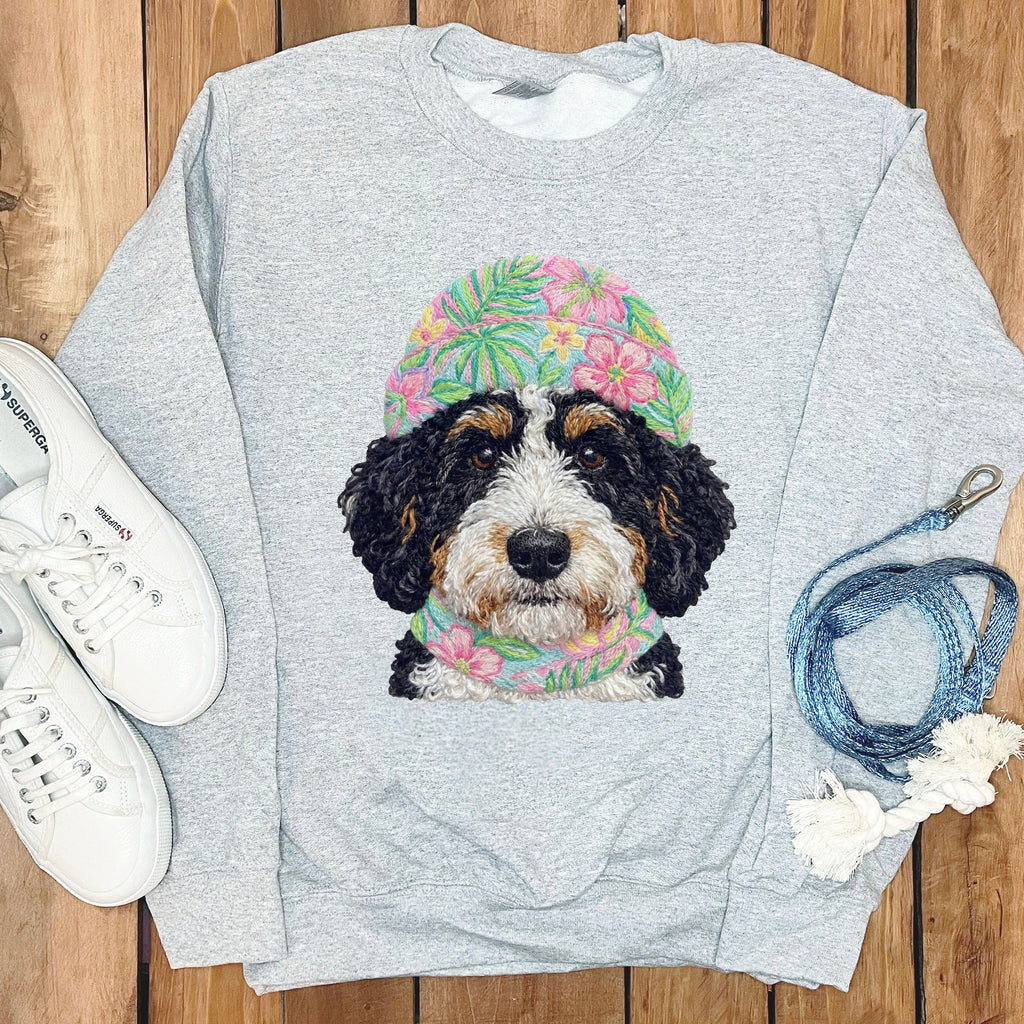 Floral Vibes Bernedoodle Sweatshirt in Sport Grey / S by Puppy Jo